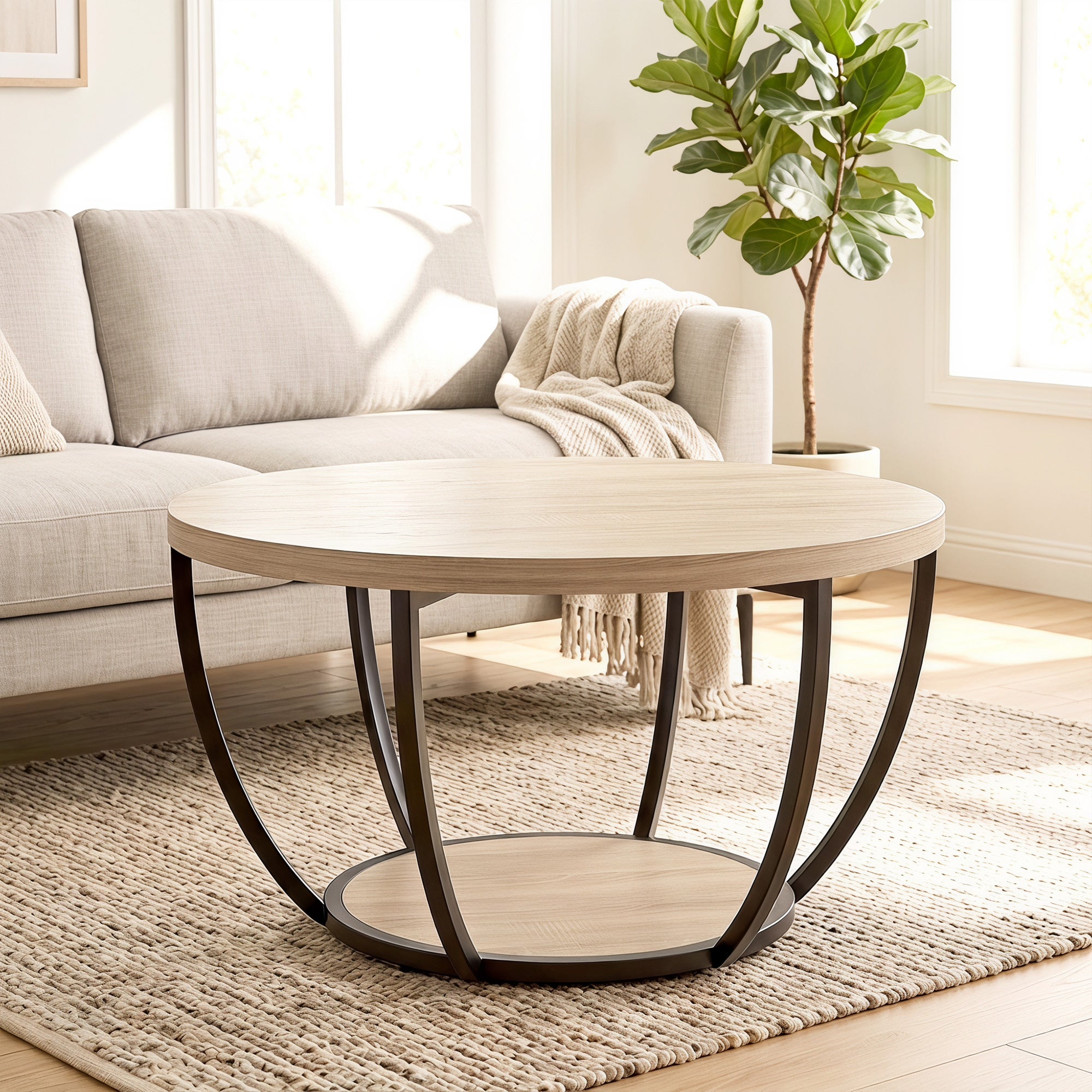 Homcom Mesa De Centro Melamina De Madera, Metal Roble 80X80x43.8 Cm Negra/Negro , Leroy Merlin