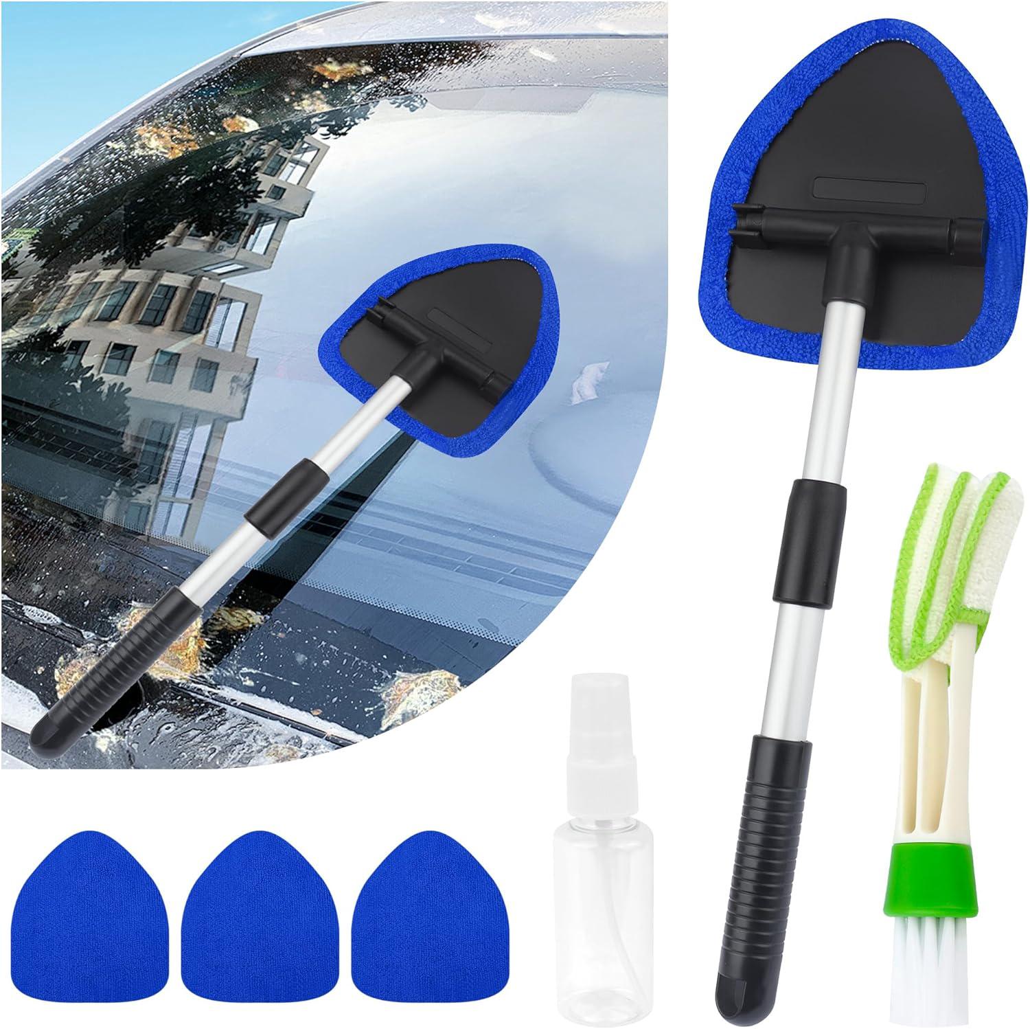 Kit Nettoyage Pare-Brise 180° – Brosse Extensible + 5 Tampons Microfibres + Pulvérisateur – Nettoyage Vitres Voiture Et Maison