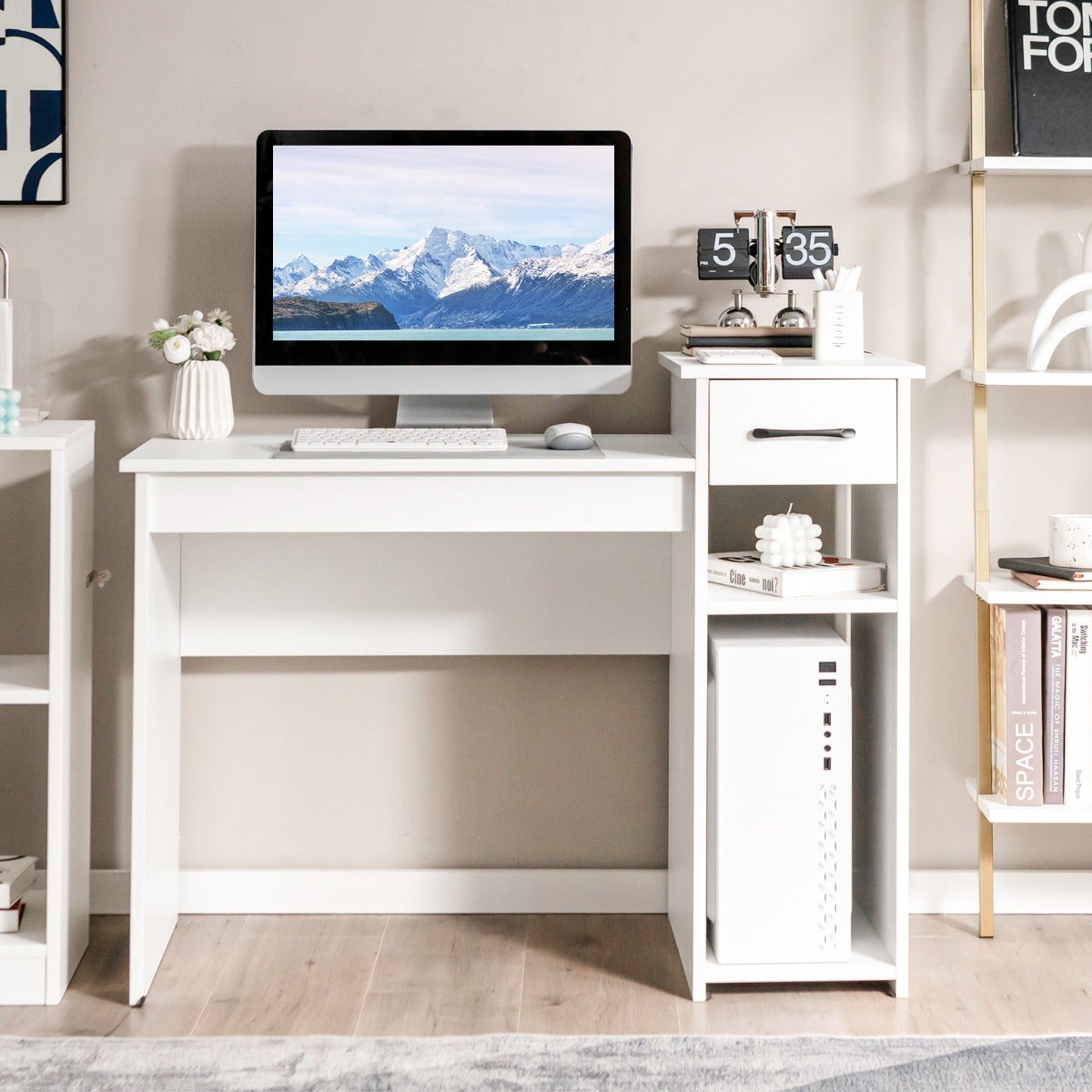 Bureau Informatique, Tiroir, Support PC, MDF, 2 Niveaux, 102x50x82cm ...