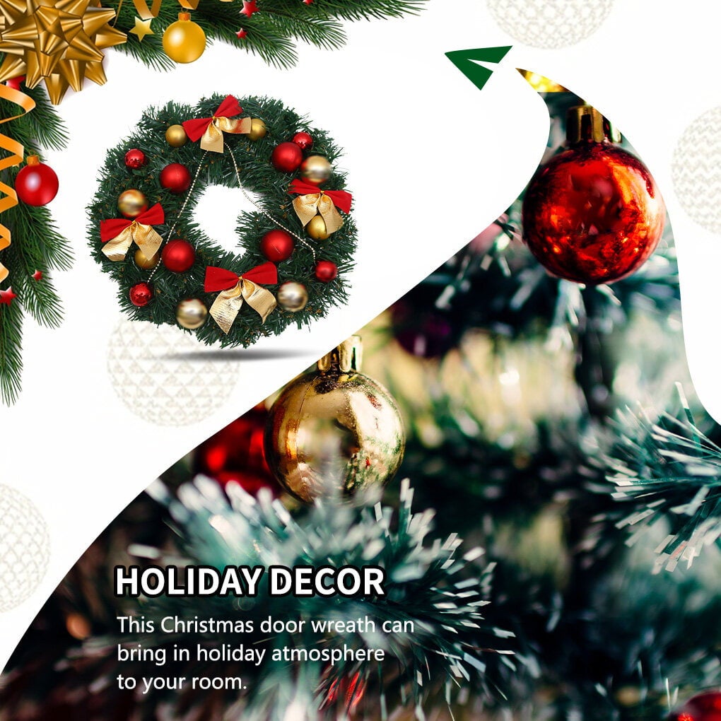 Guirlanda de natal de 30cm com enfeites e arco, guirlanda de natal, guirlanda de porta, decoração de natal para escadas, portas, jardim de árvores - 4