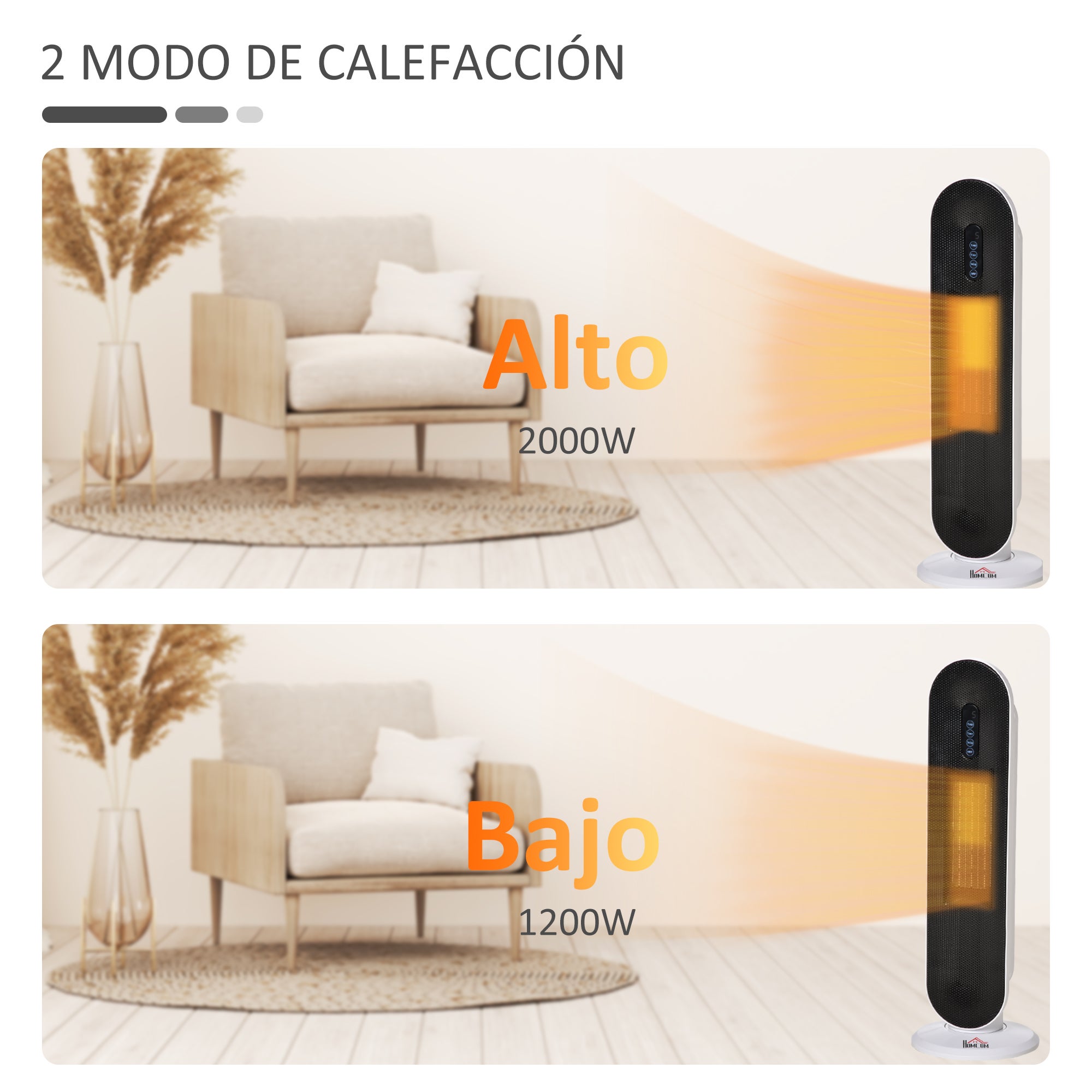 Calefactor cerámico torre 1200W / 2000W HOMCOM 21x21x63.5 cm - 5