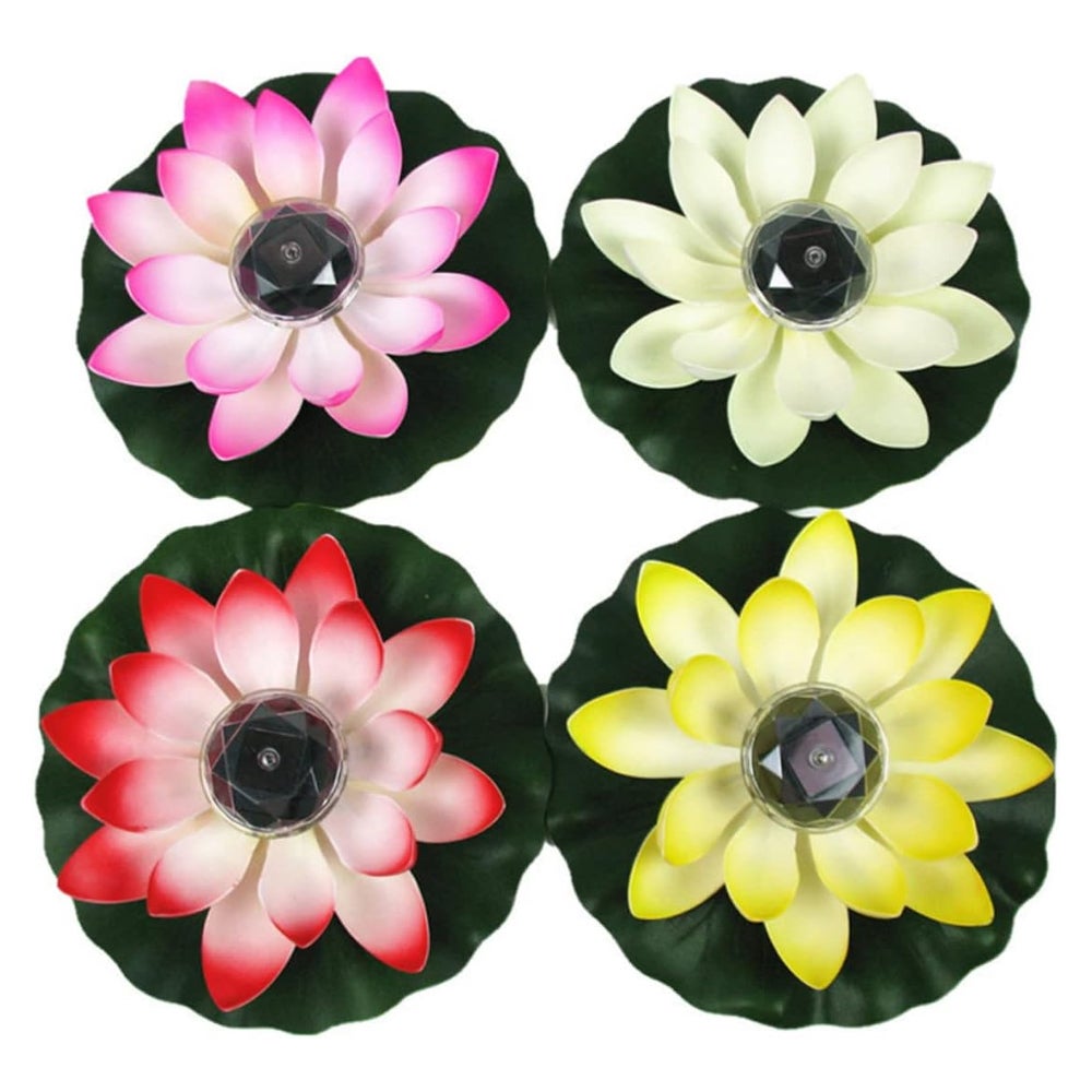 4 lampki nocne LED Lily Pad, różne kolory, sztuczne lampiony chińskie, pływające lampy solarne do basenu
