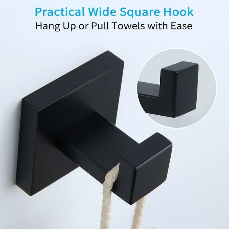 Zestaw 2 matowych czarnych wieszaków na ręczniki, wieszak na ubrania ze stali nierdzewnej 304, wieszak na ręczniki, wieszak ścienny do łazienki w sty - 4