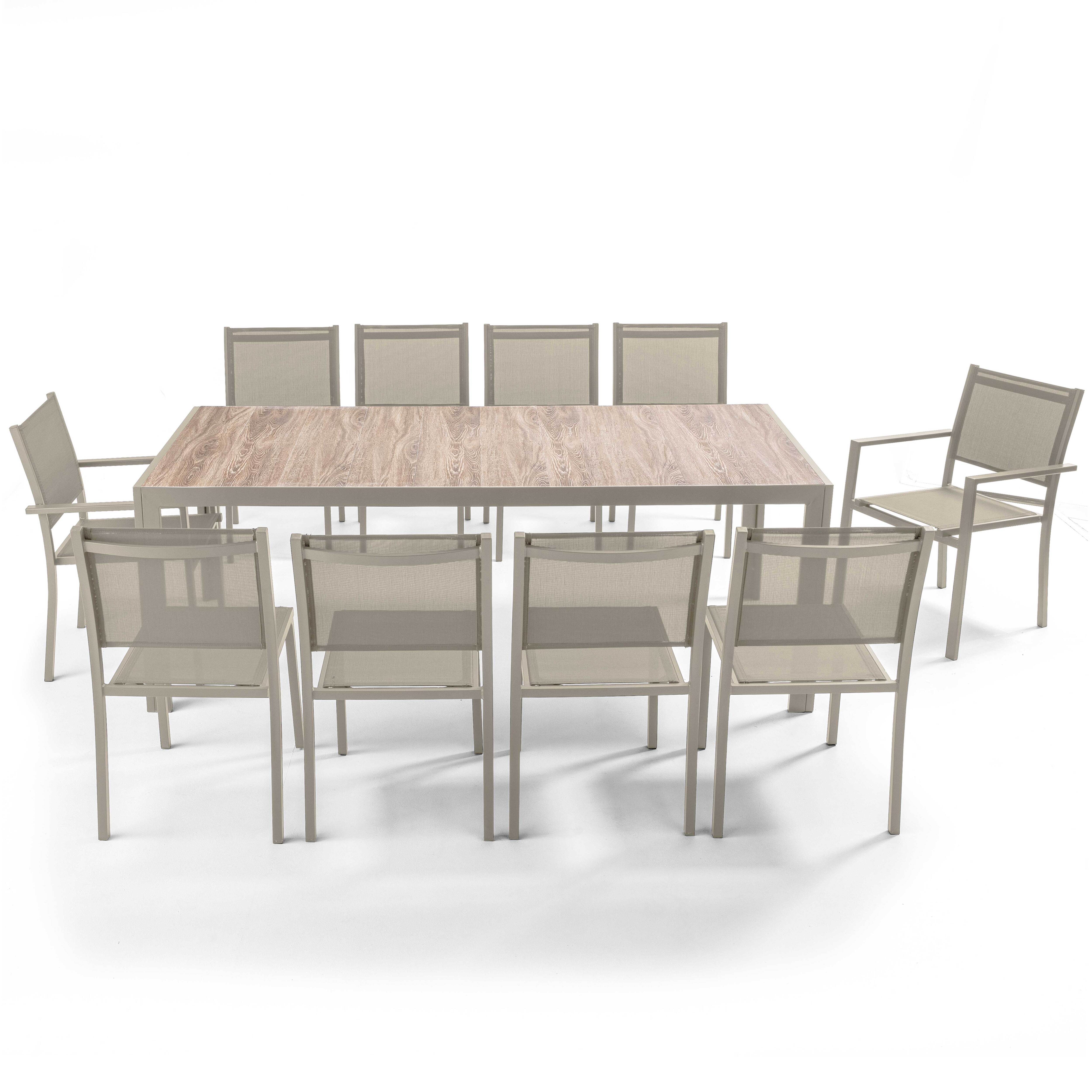 Table de jardin céramique effet bois 206 cm et 10 chaises crème , Tivoli - Oviala - 6
