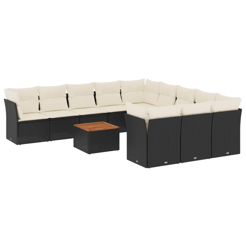 Salon De Jardin 12 Pièces - Résine Tressée Noire Avec Coussins - Table + Canapés D'angle Et Centraux