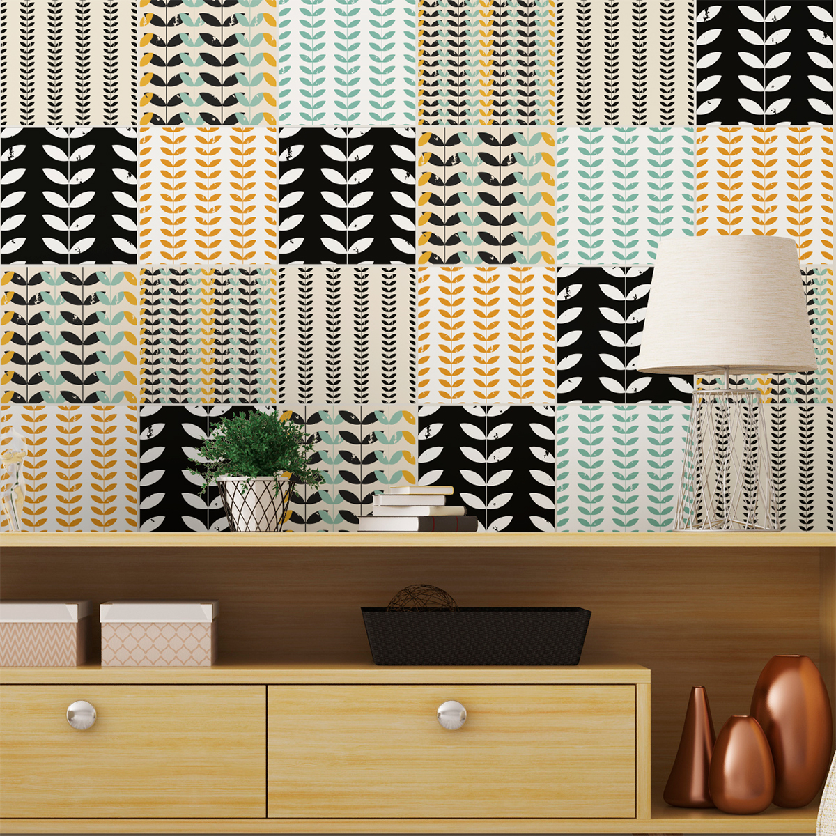 24 vinilos azulejos escandinavo teodor - adhesivo de pared - revestimiento sticker mural decorativo - 24stickers15x15cm