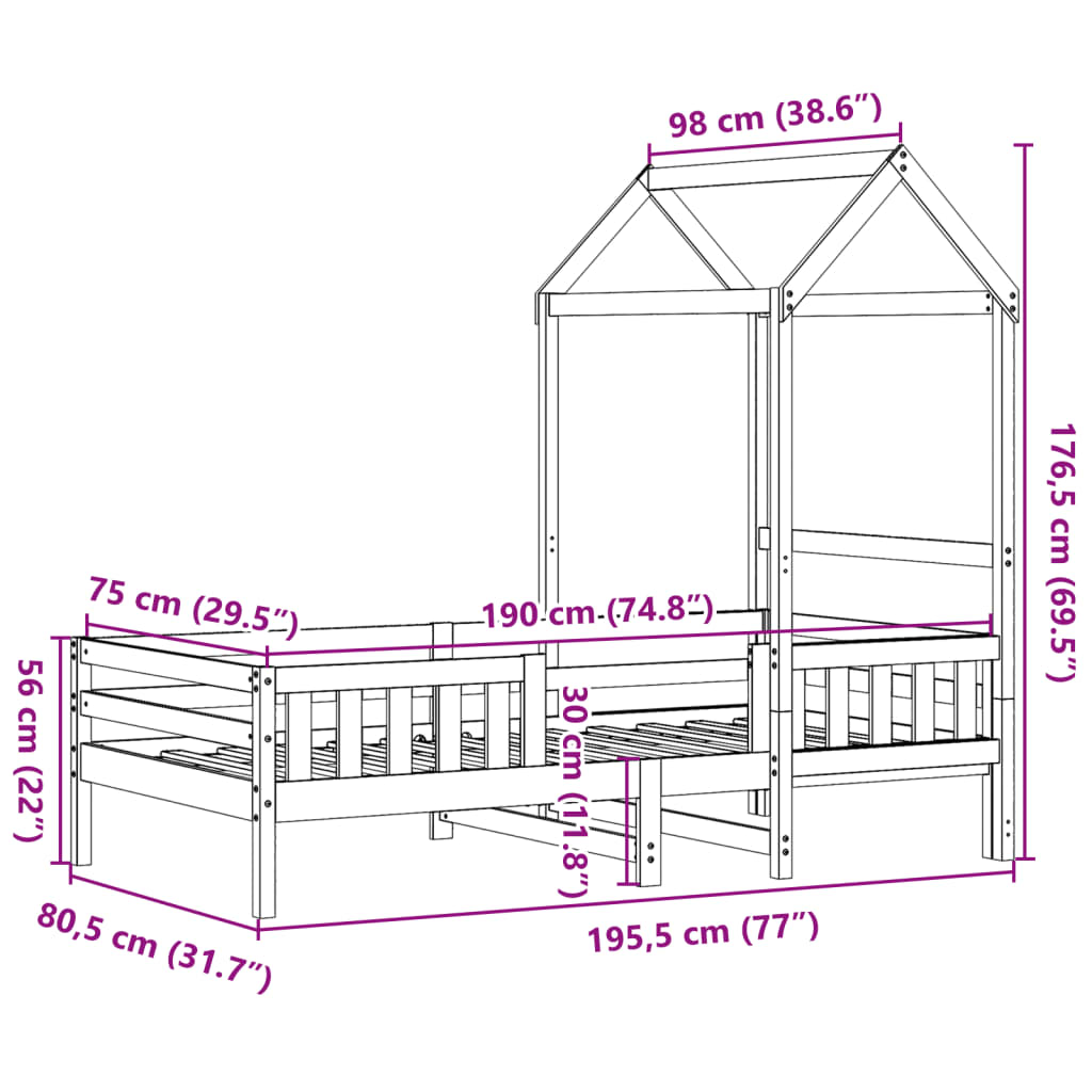 Cadre de lit avec toit 75x190 cm bois de pin massif - 9