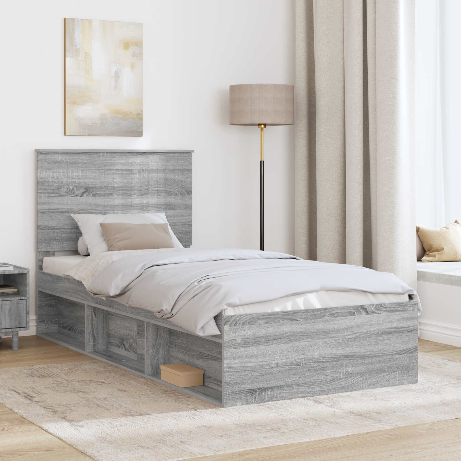 Cadre de lit gris 90 x 190 cm bois massif de pin - 3