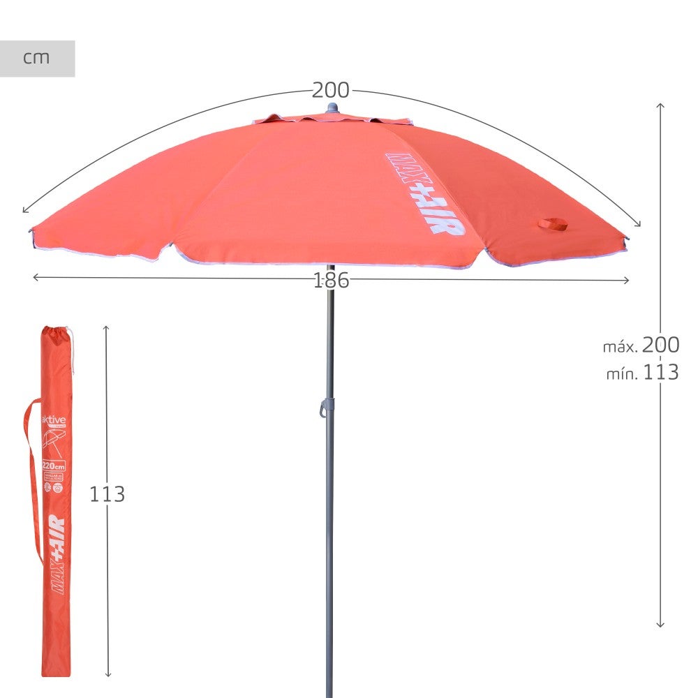 Guarda-chuva de praia corta-vento Ø200 cm c/mastro basculante e proteção UV50 Coral Aktive - 4
