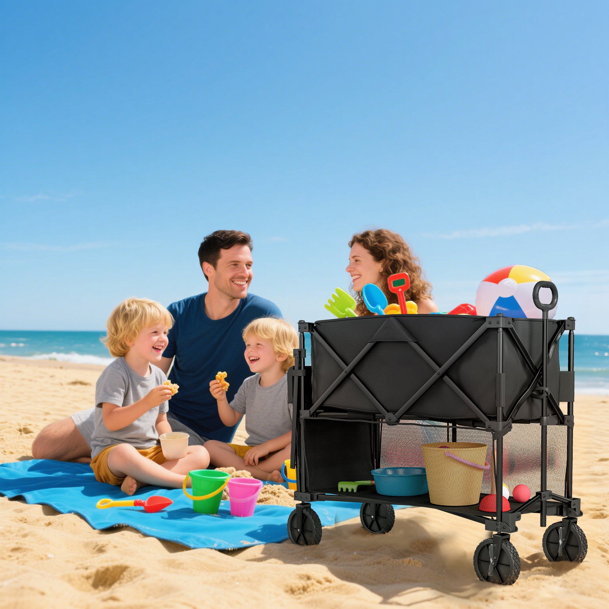 Chariot de jardin - Outsunny - pliable - 350L charge max 200 kg - deux étages - avec roues tout terrain - pour extérieur - noir - 9