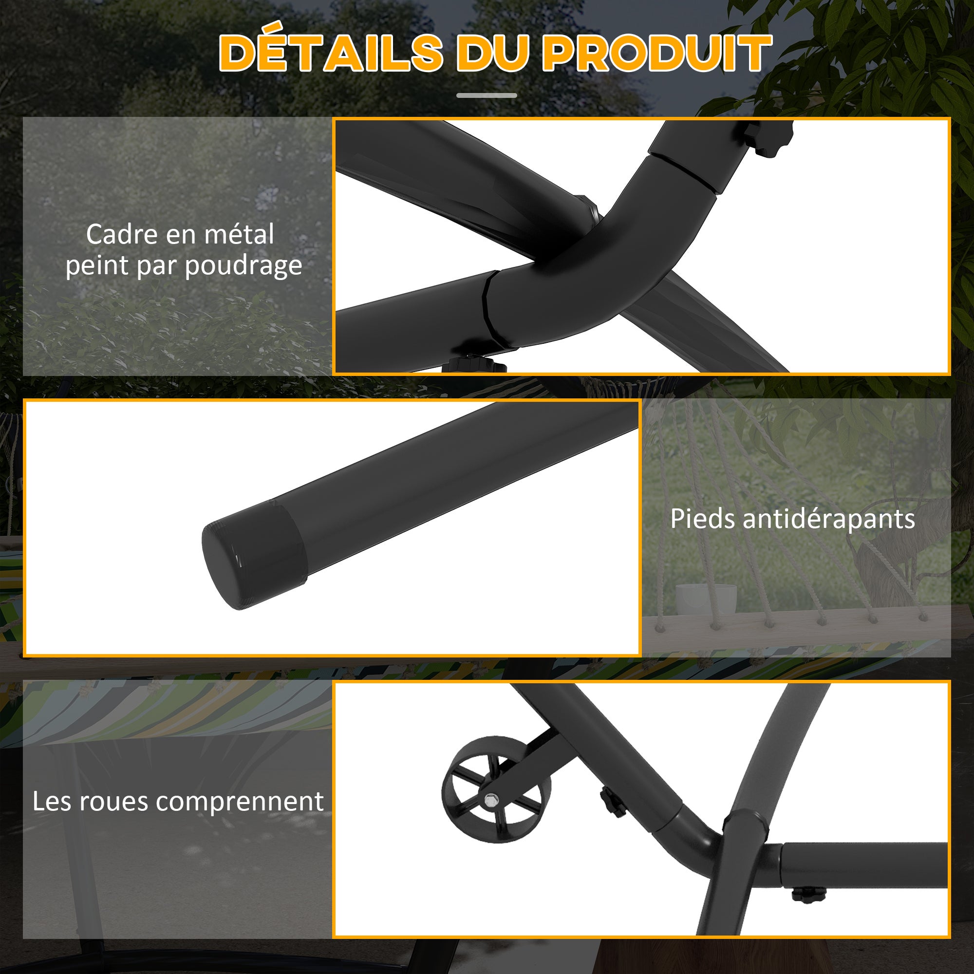 Support pied de hamac réglable acier époxy noir - 6