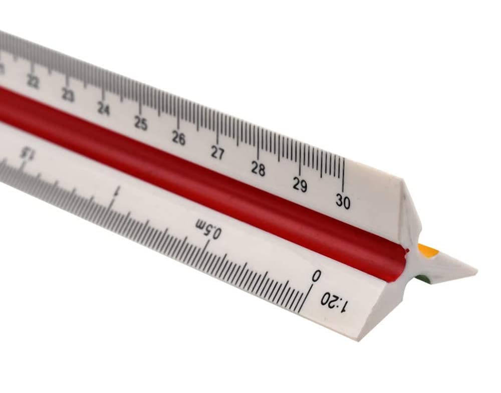 Linijka plastikowa z podziałką trójkątną, 30 cm, skala trójkątna, skala metryczna 1:20 1:25 1:50 1:75 1:100 1:125