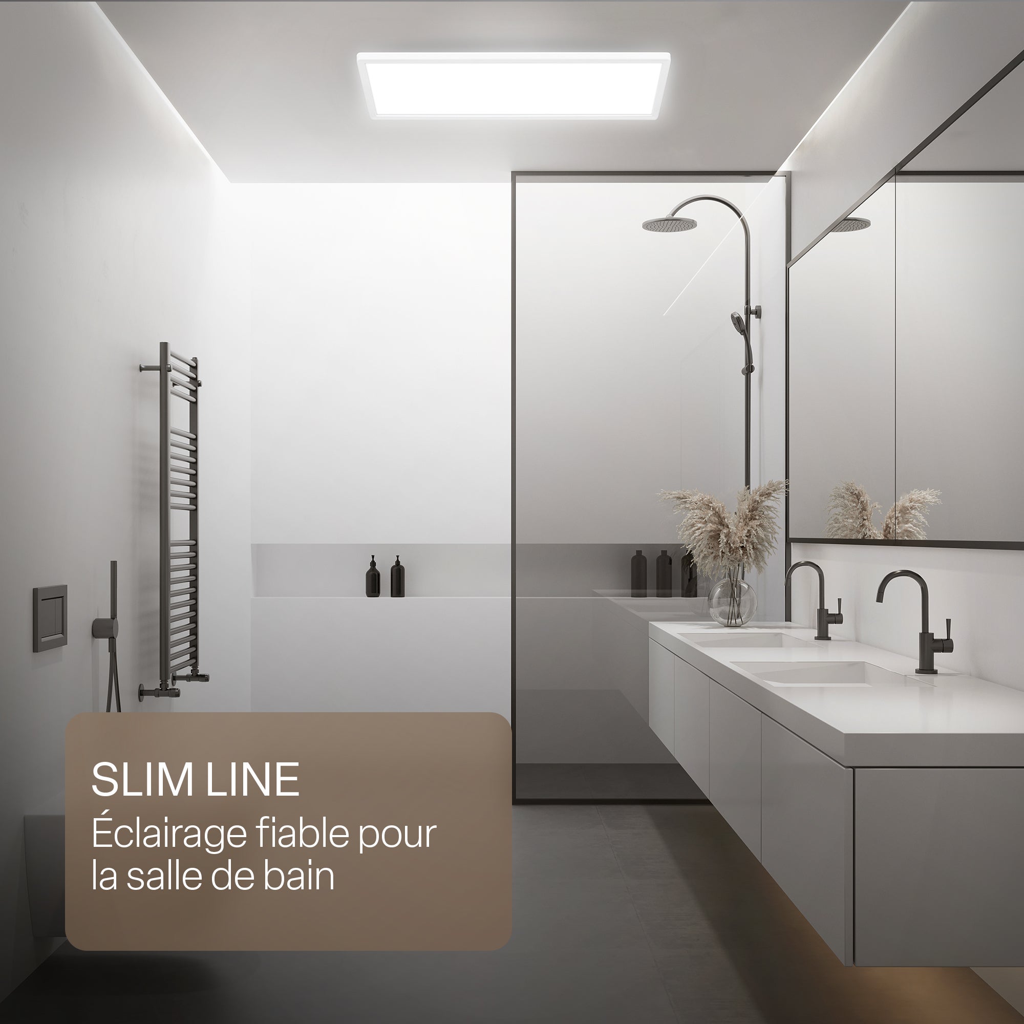 Panneau LED - Plat - Protection IP44 contre les projections d'eau - 58 x 20 cm - Blanc neutre - 22 W 3000 lm - B.K.Licht - 8