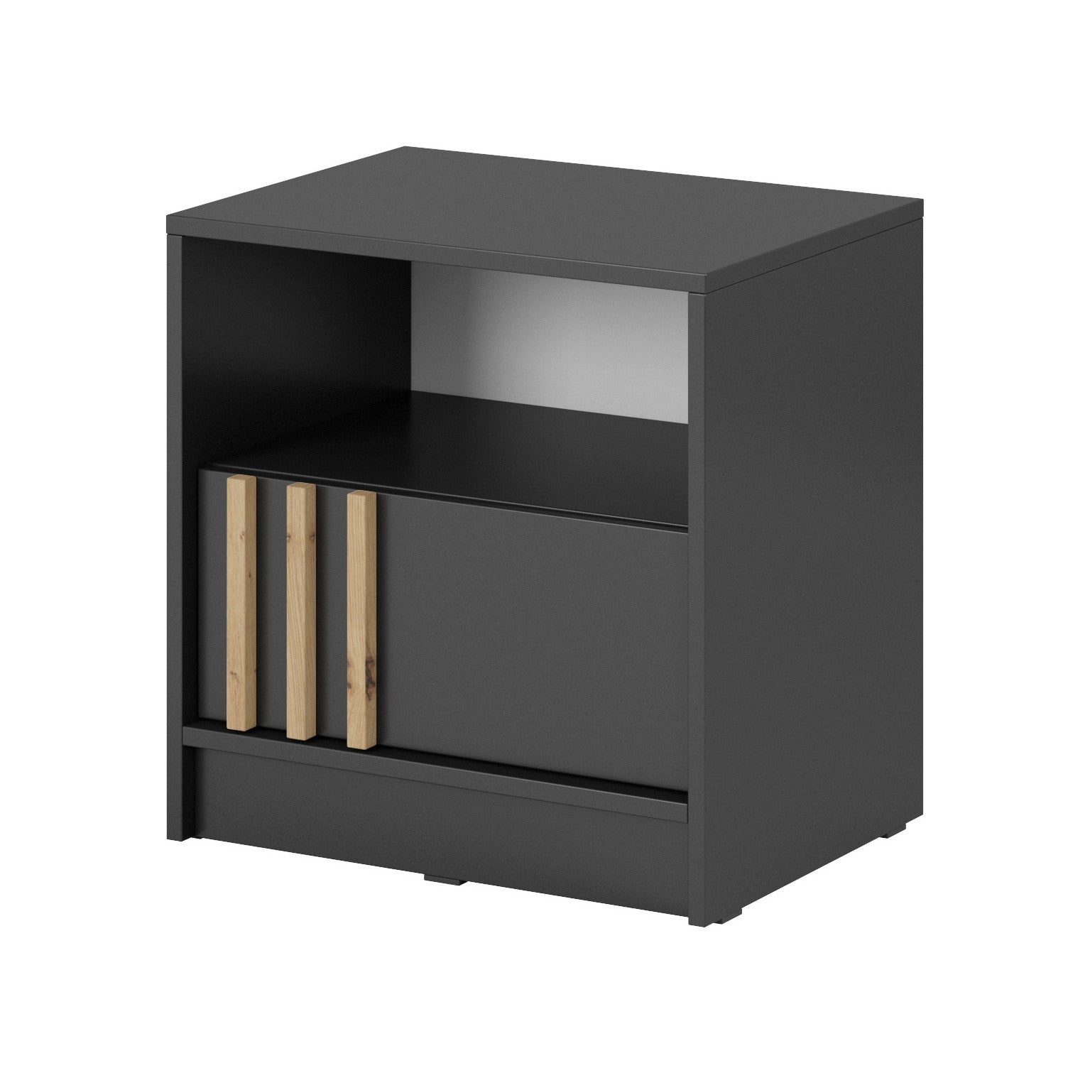 Stolik nocny Nelly 51 cm – grafitowy z lamelowym frontem i systemem push-to-open