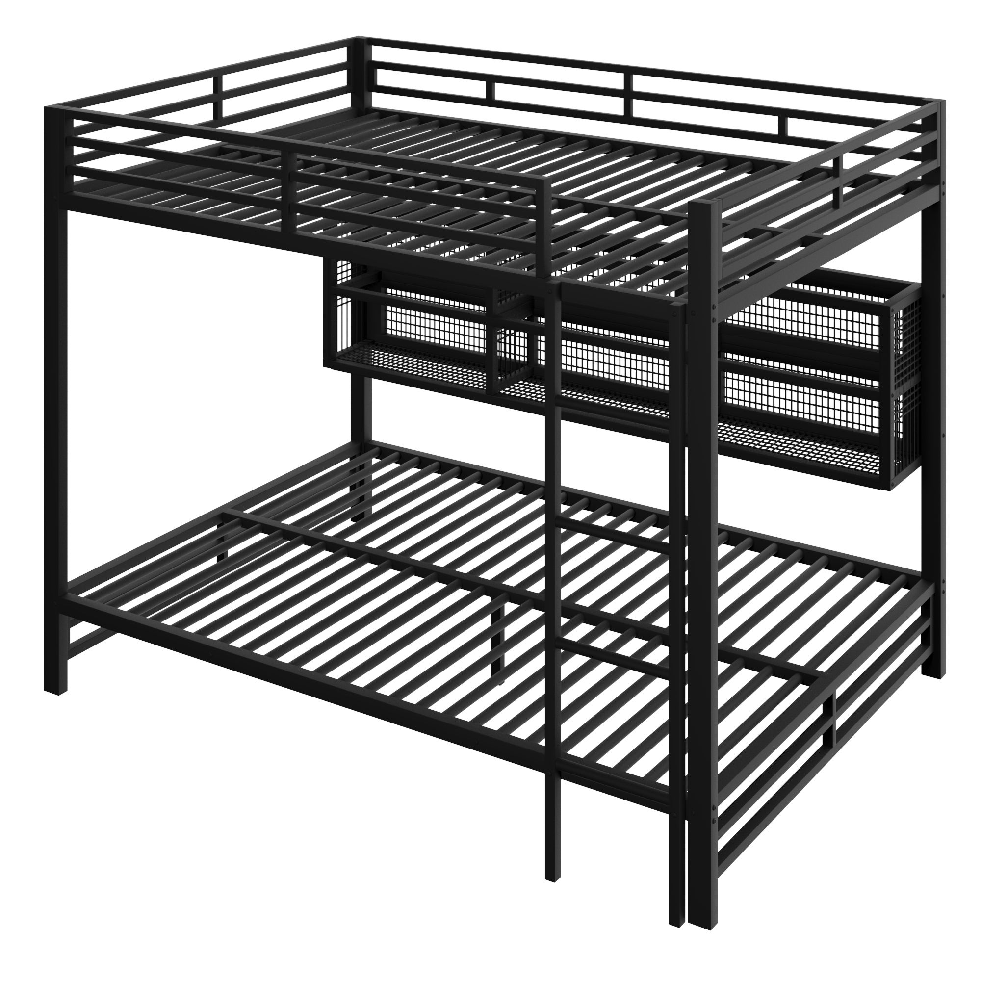 Lit Mezzanine 2 Place avec LED, Lit Superposé Enfant 140x200 avec 6 rangements latéraux offrent Un Espace de Rangement,Noir(Sans Matelas) - 7