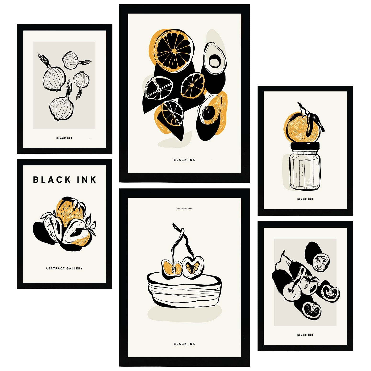 Nacnic set de 6 posters en tinta negra tentempié láminas artísticas y abstractas para el diseño y decoración de interiores tamaños a3 & a4, sin marcos