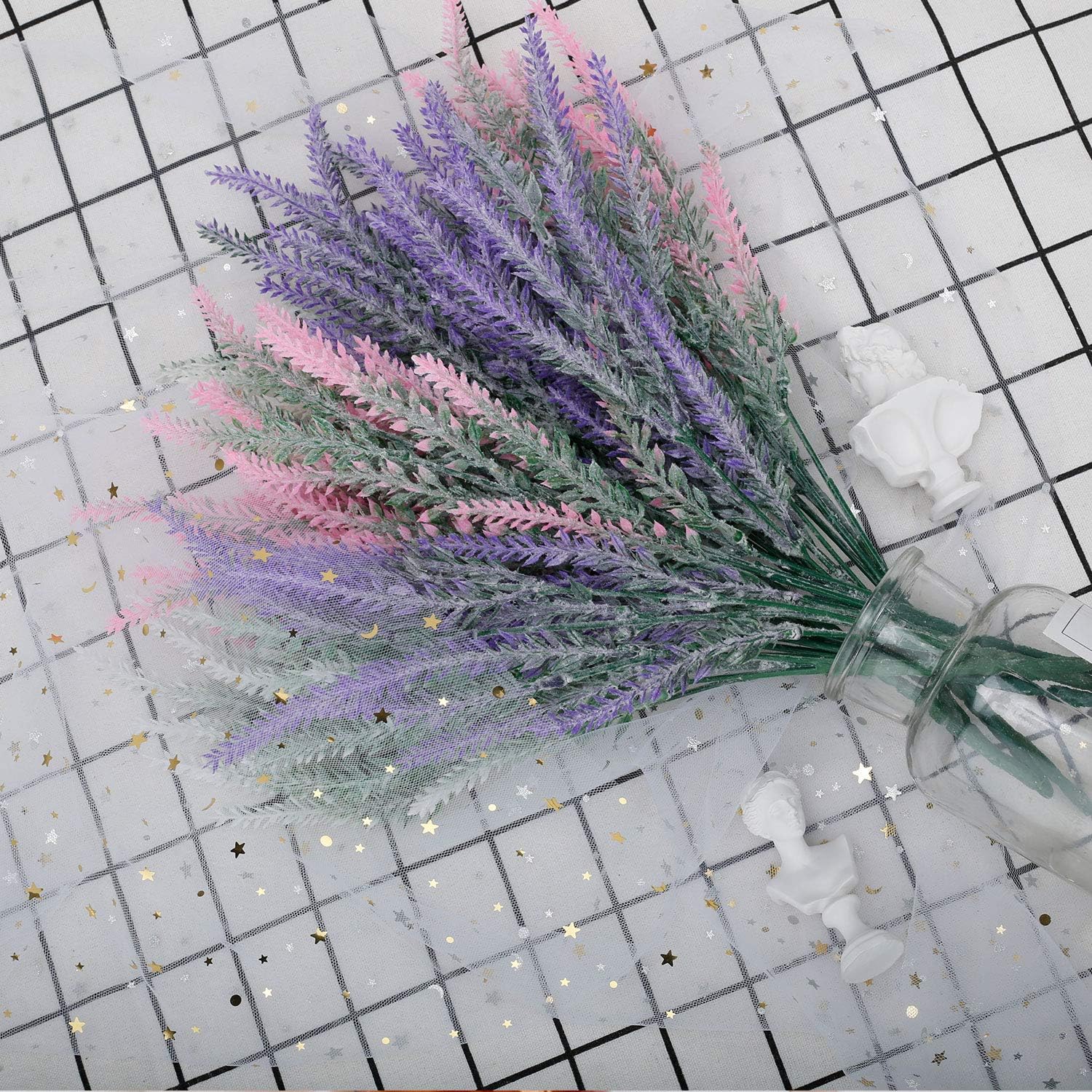 Fleurs Artificielles Lavande Coloré Flocké Bouquet DIY Décoratif En Pot Jardin Conception Simulation Fleur De Mariage Décoration 12 Pcs Rose - 5