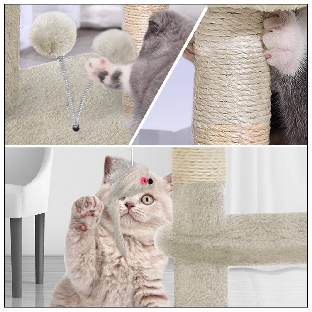 Arbre à chat hauteur 112cm avec griffoir, niche et plateforme - beige - arbre à grimper pour chats - VOUNOT® - 3