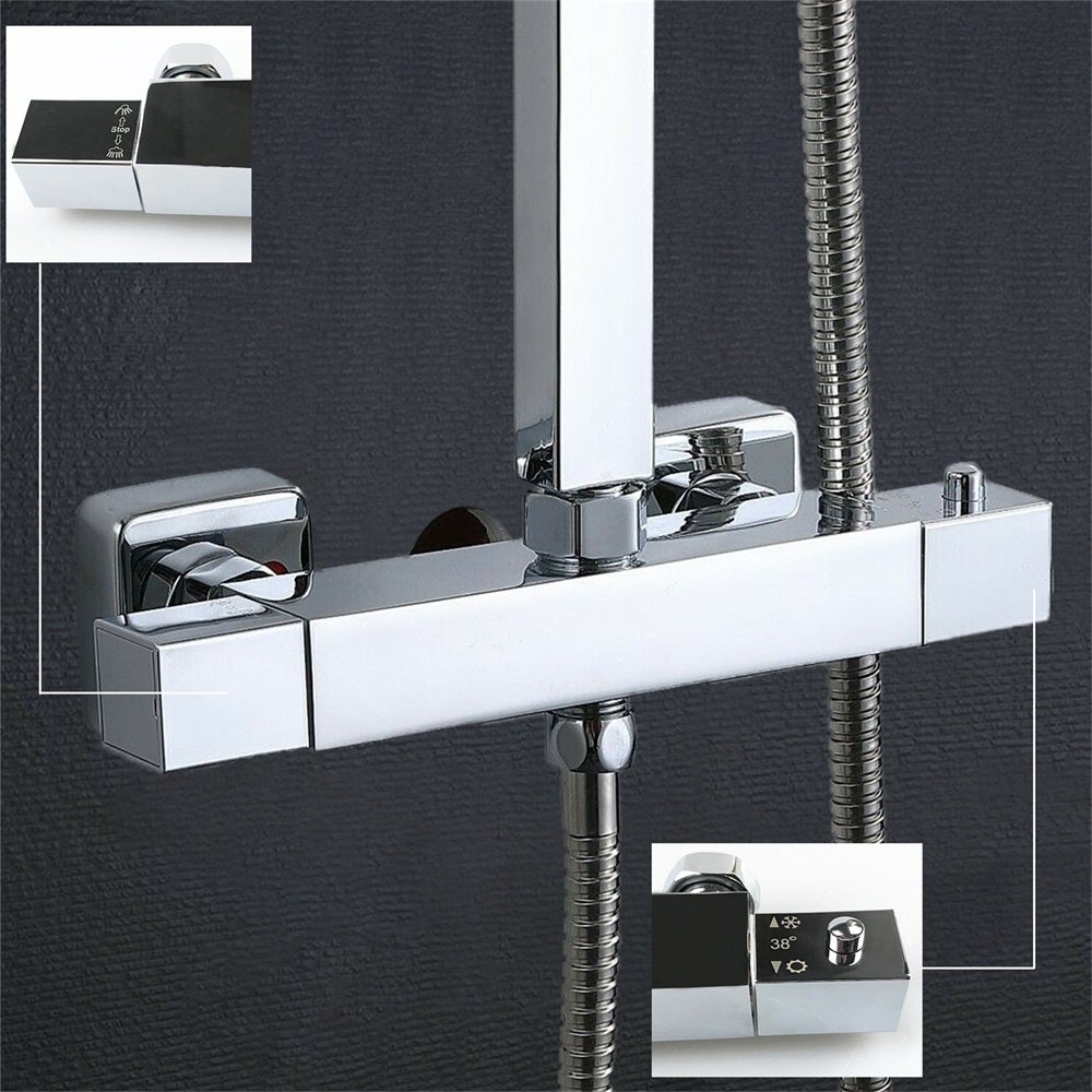 AICA Colonne de douche thermostatique，avec mitigeur thermostatique carré, pommeau de douche carré - 4
