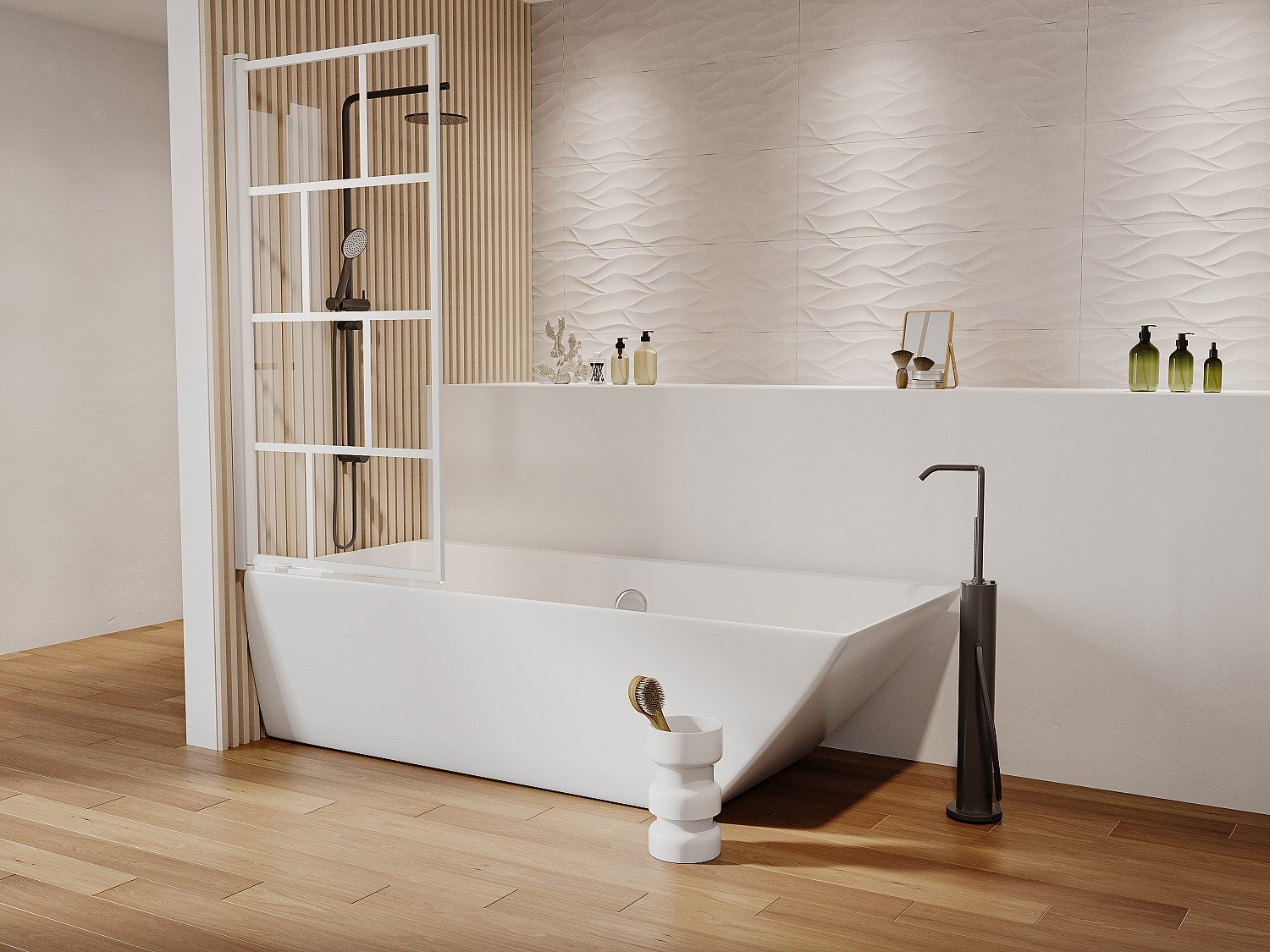 Parawan nawannowy obrotowy w stylu industrialnym - 70 x 140 cm - Biały mat - Szkło - RIVANON