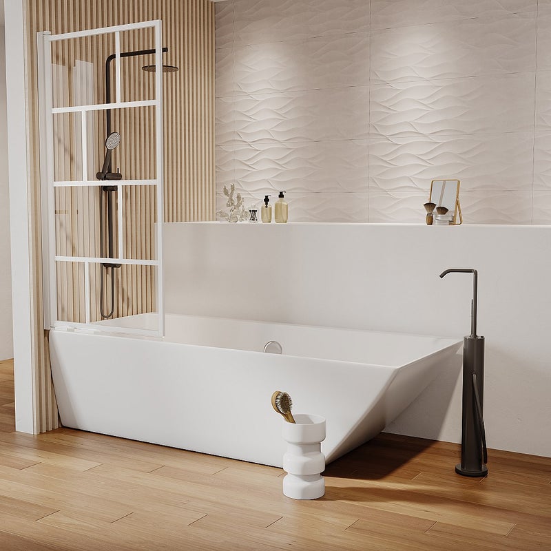 Parawan nawannowy obrotowy w stylu industrialnym - 70 x 140 cm - Biały mat - Szkło - RIVANON