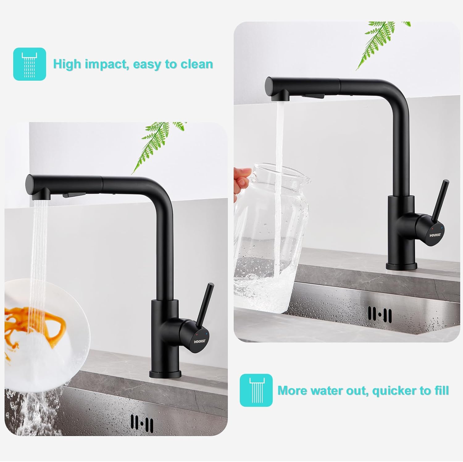 LOVHAUS Zestaw 2 Rozciąganych Kranów Kuchennych Niskociśnieniowych, Czarne Krany Kuchenne Z Prysznicem 2 Strumieniowym, 3 Przyłącza Do Kotła