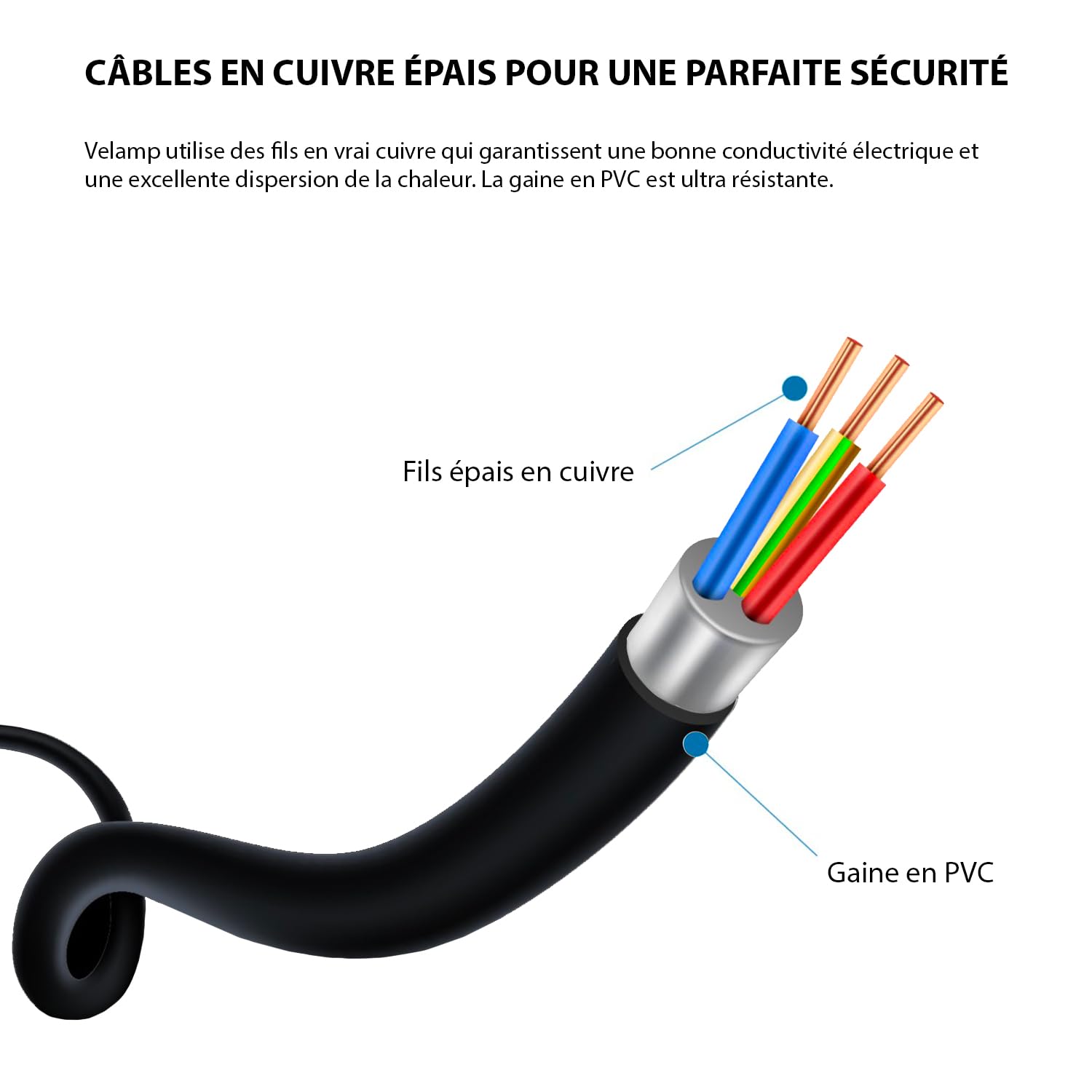 Enrouleur électrique domestique 10m, H05VV-F3G1.0MM2, 4 prises françaises 2P+T 16A, NF, CE - 7
