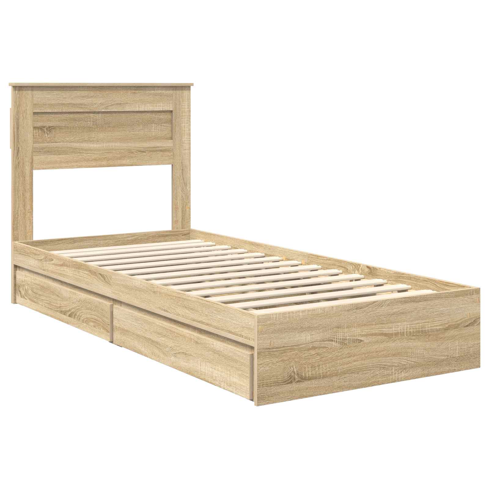 Lit avec rangement, panneau de bois, chêne, pour la chambre, 75 × 190 cm - 4