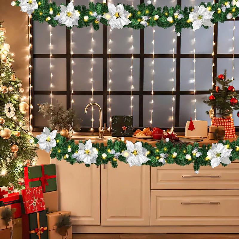 Ghirlanda di Natale Ghirlanda di abete Decorazione natalizia per interni ed esterni Ghirlanda artistica 2,7 m 50 LED con argento decorativo - 7