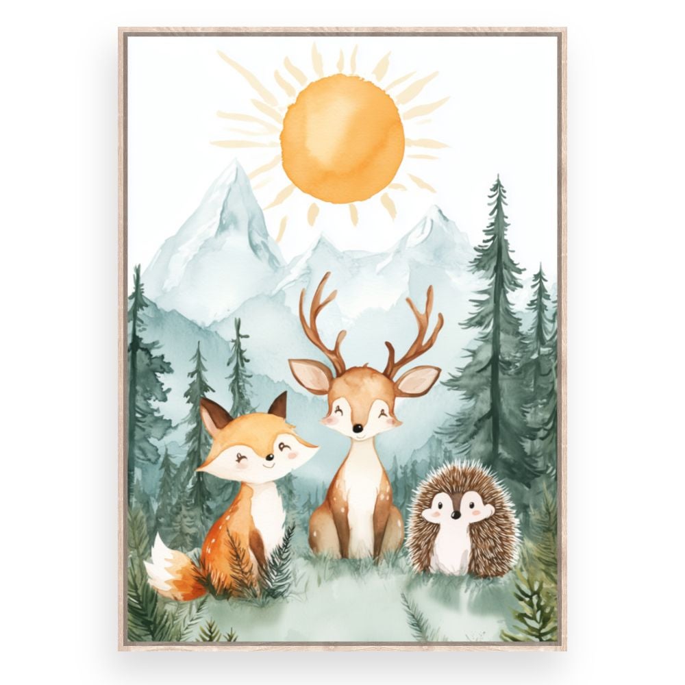 Tableau imprimé et encadré pour enfants 'Animaux de la forêt' / 50x70cm / Cadre Effet naturel / Fabriqué en France / Toile murale / DADA ART - 3