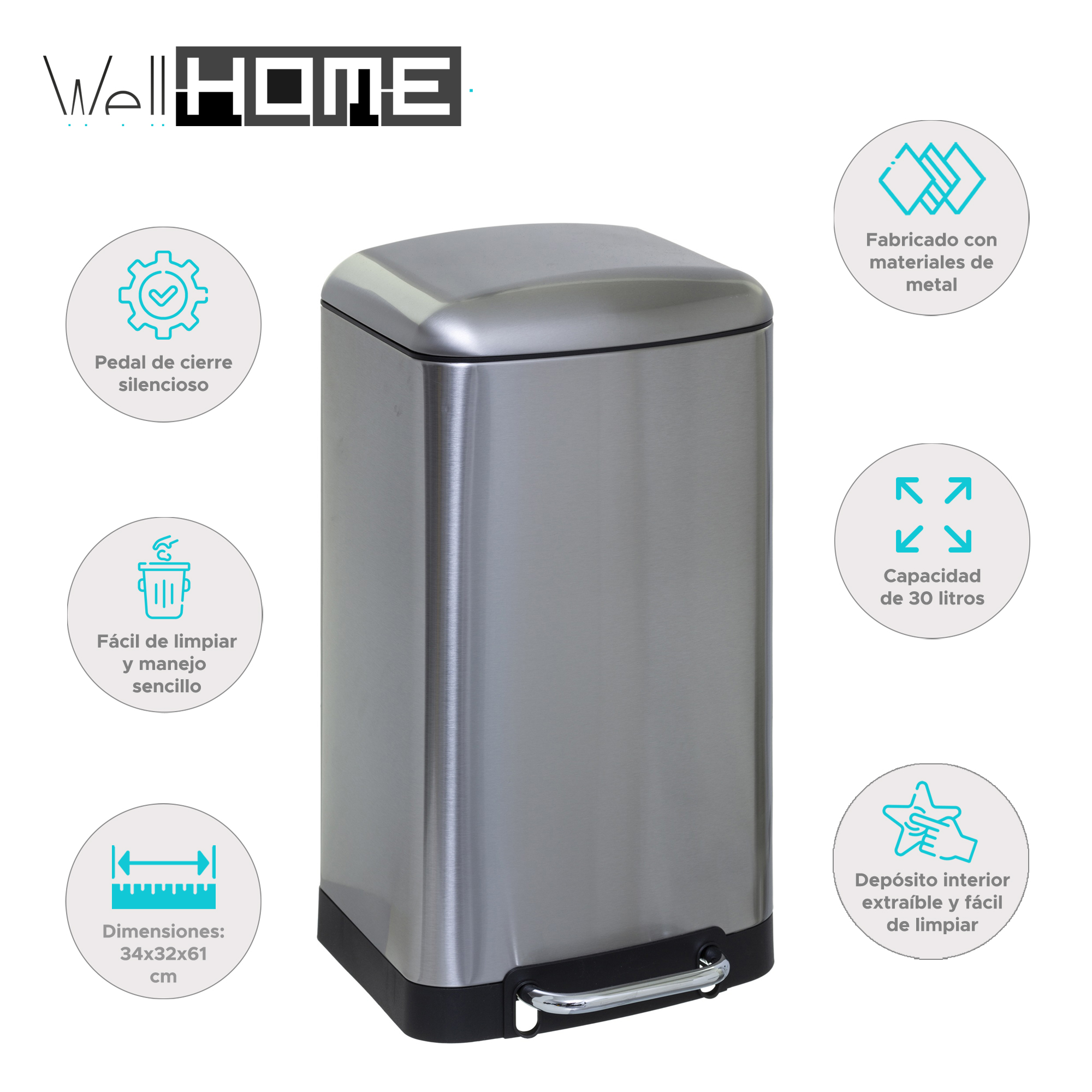 Poubelle À Pédale Deco Bin - 30 Litres - Poubelle Haute Aspect Argent - Poubelle En Métal Et