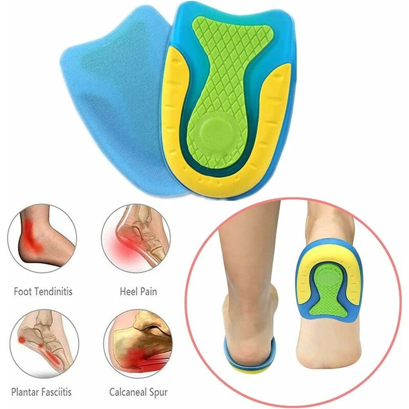 2 paires de talonnettes en gel de silicone - taille L 11,3 cm - pour fasciite plantaire, douleurs au tendon d'Achille - 3