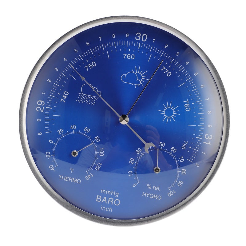Hygromètre Thermomètre Baromètre Mural Asudaro 90 Mm - Horloge Intérieur/Extérieur En Métal, Design Rond Élégant Et Précis