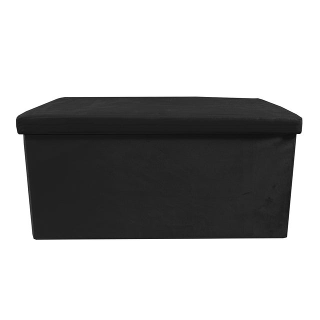 Puff otomano dobrável de veludo retangular para armazenamento 76x38x38cm | Página inicial de Nyana | Estilo Otomano | Veludo macio | Preto