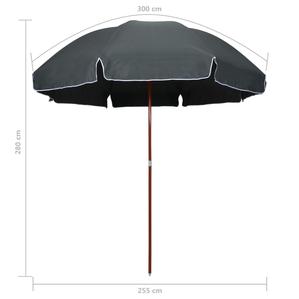 Parasol avec mât en acier 300 cm anthracite - 5