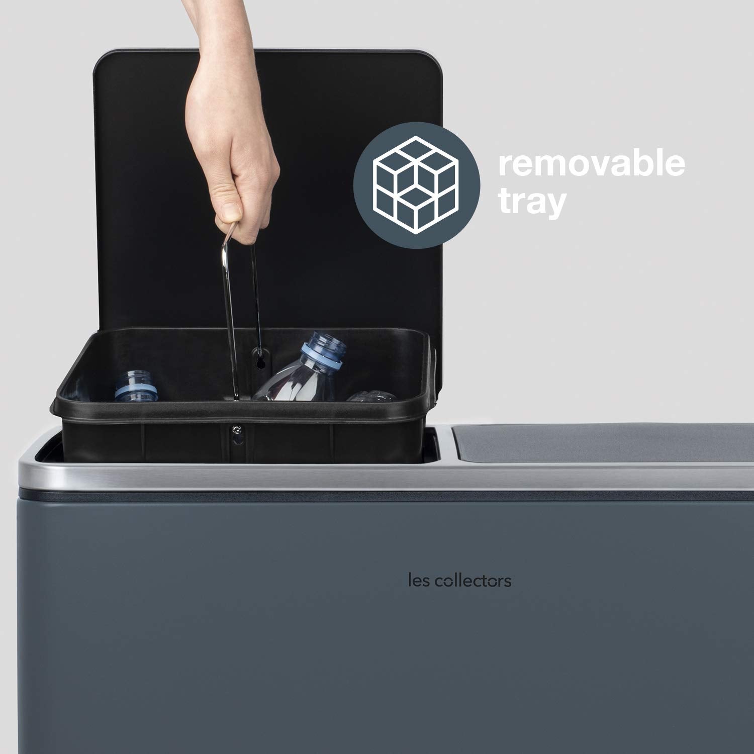 Les Collectors - Pattumiera per raccolta differenziata a pedale in acciaio inox spazzolato, grigio - 9