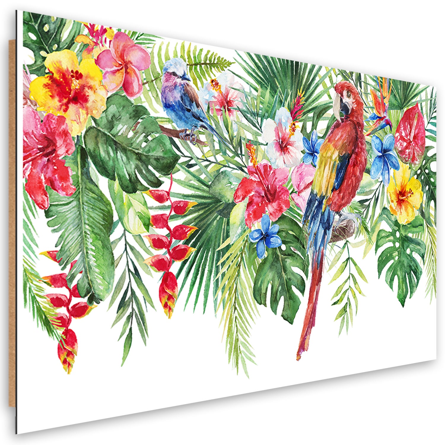 Quadro Moderno Con Pappagalli Tropicali, Stampa Su Pannello In Legno 72x48 Cm, Made In Italy - 4