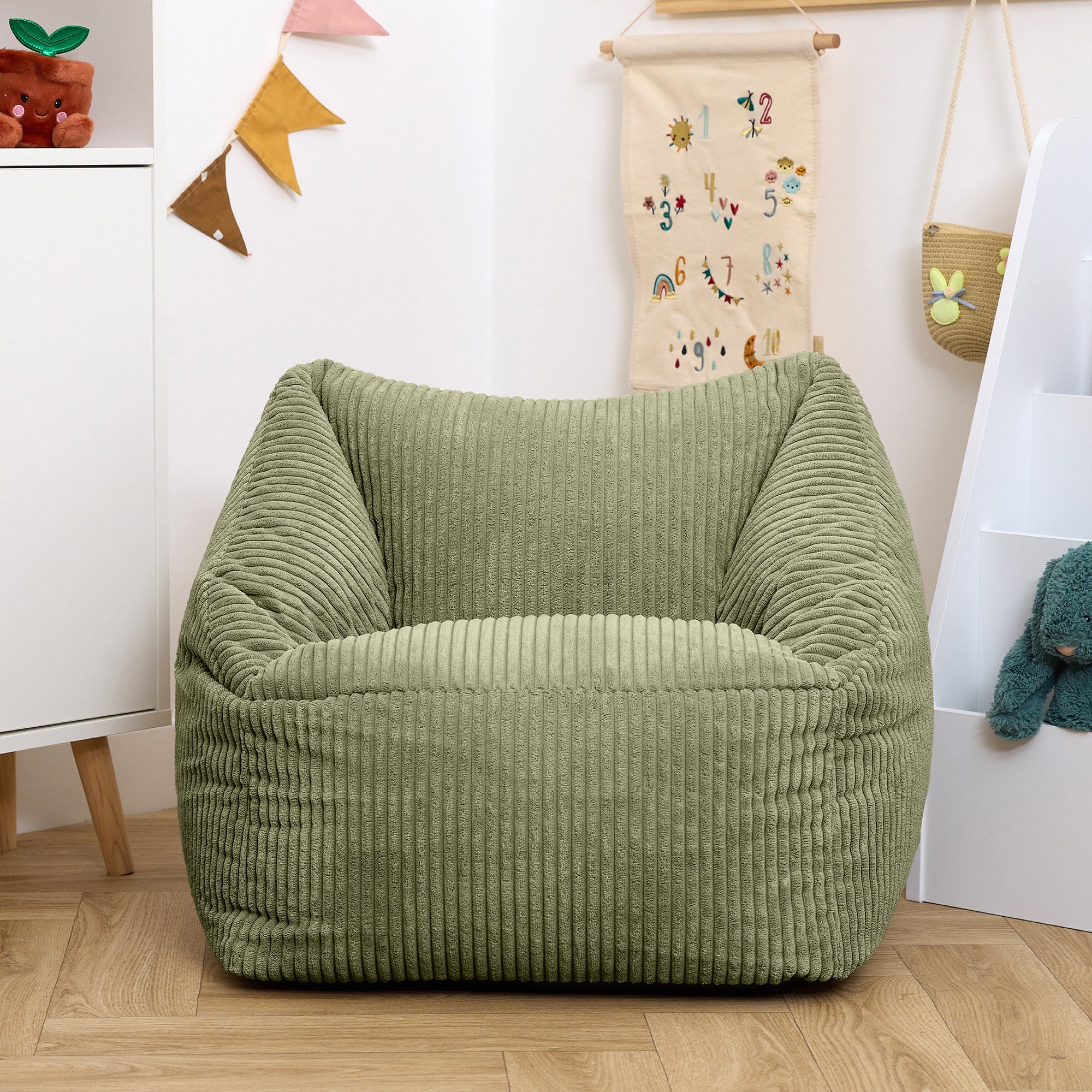 Pouf fauteuil enfant Icon velours côtelé vert sauge, chambre, salon, 55x55xcm Oeko-Tex® - 3