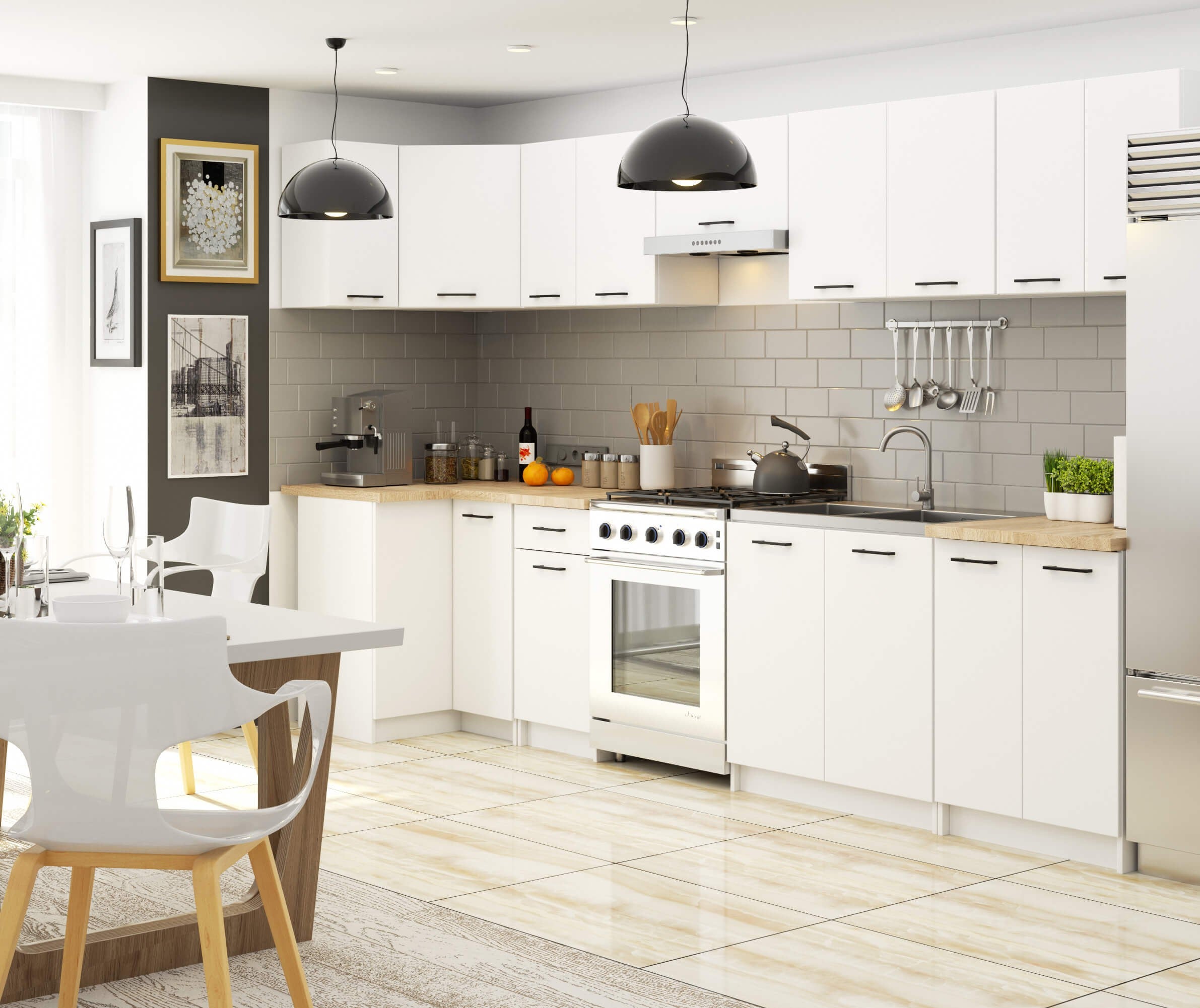 Armoires de cuisine AKORD d'angle haute W60 OLIWIA Blanc 60 cm 1 porte 2 étagères 60x30x58 cm - 5