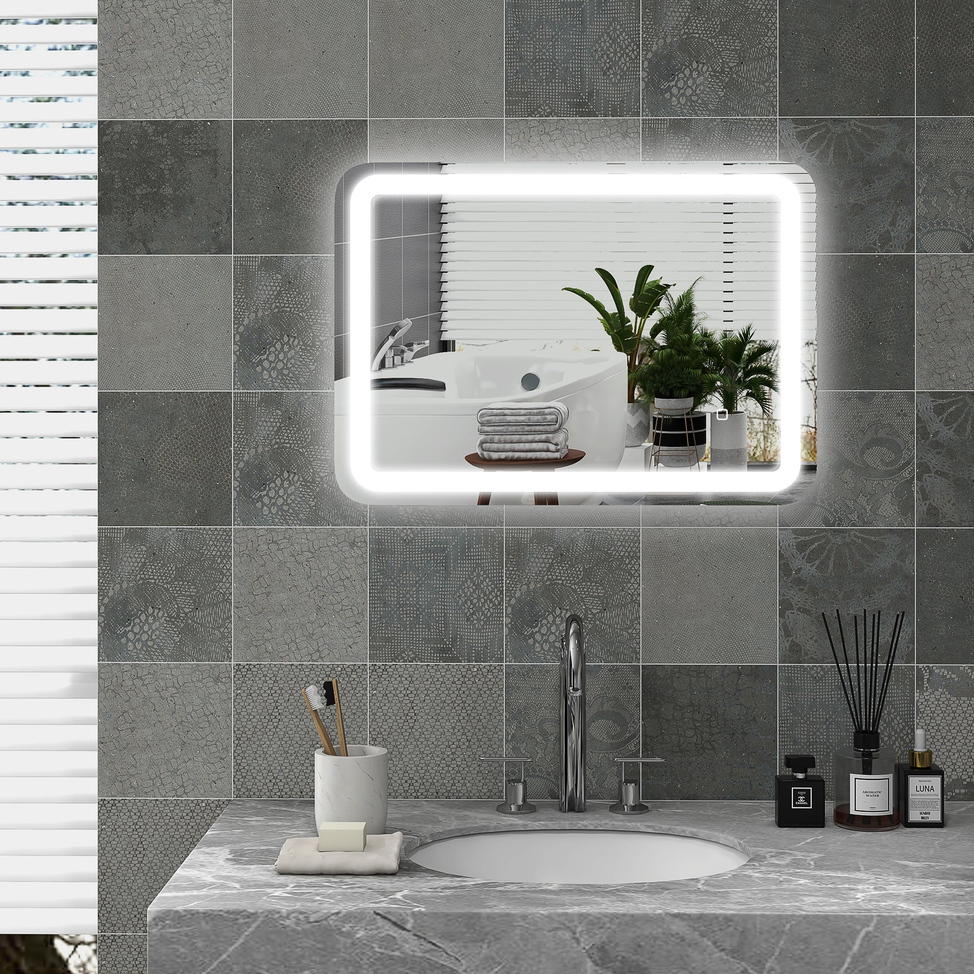 Espejo de baño rectangular con iluminación LED, función antivaho ...
