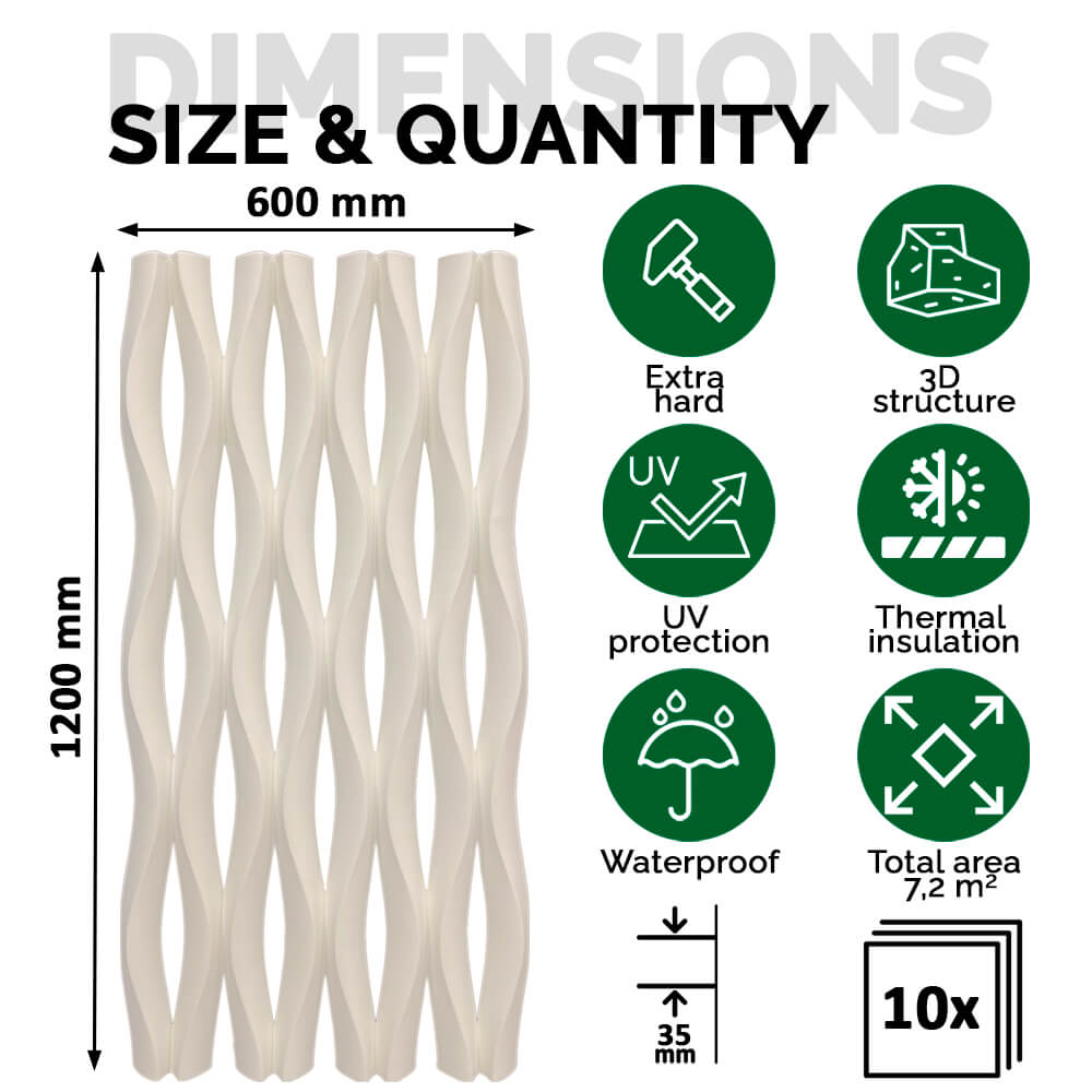 Pack 10 Painéis Parede 3D Wave Board Beige 120x60 cm - Revestimento ...