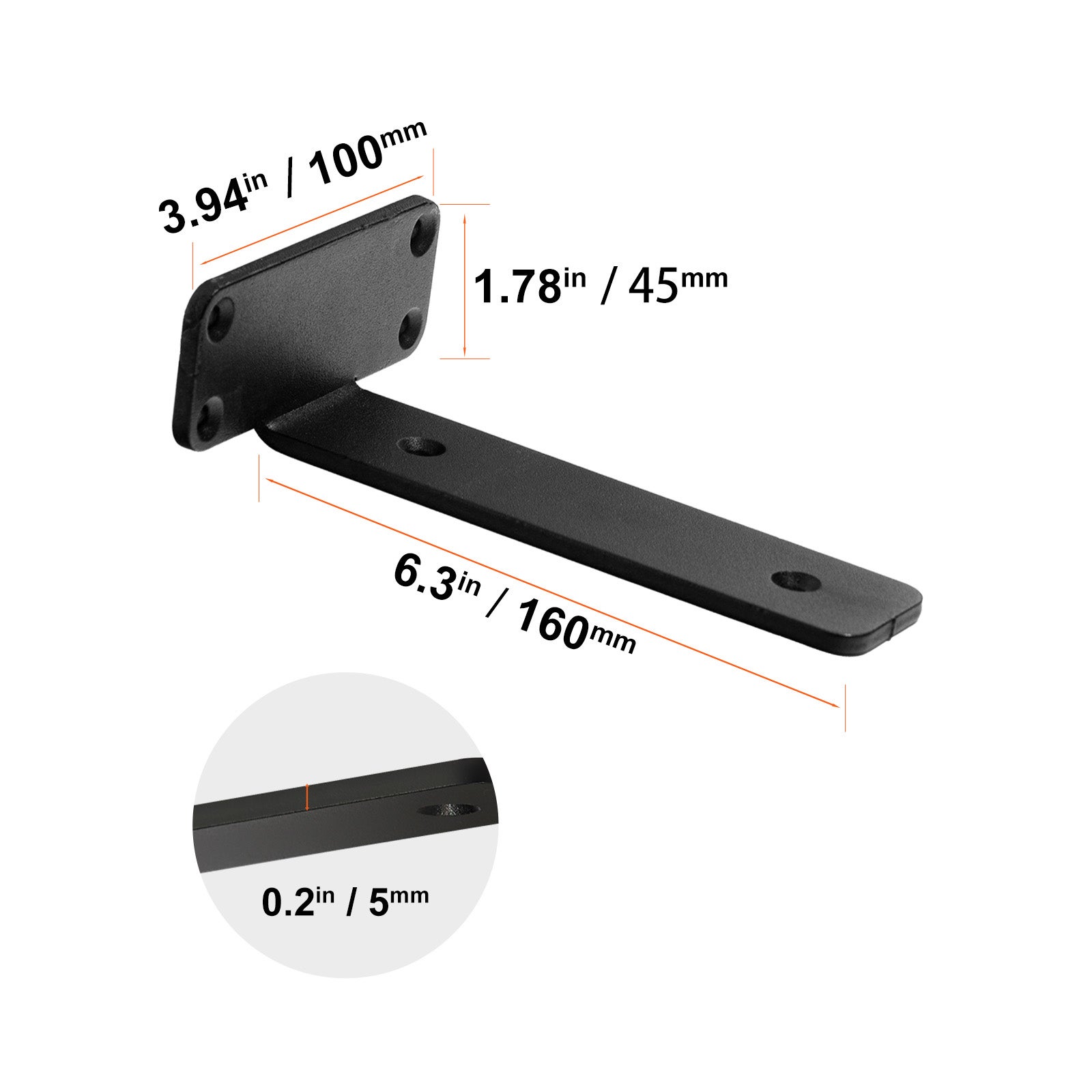 Suportes de parede para prateleiras SucceBuy 210 x 100 x 45 mm, conjunto de 6, suportes em L aço preto mate 5 mm, carga 72,6 kg, para parede de betão - 3