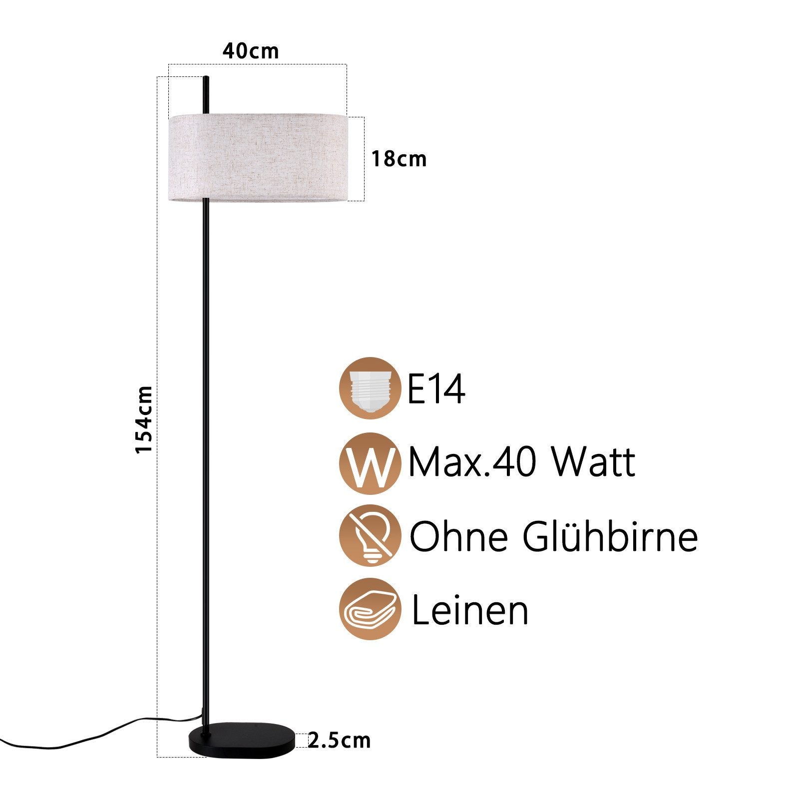 NETTLIFE Candeeiro de pé para sala candeeiro de pé vintage 154 cm preto E27 candeeiros de pé com interruptor de pé - 3
