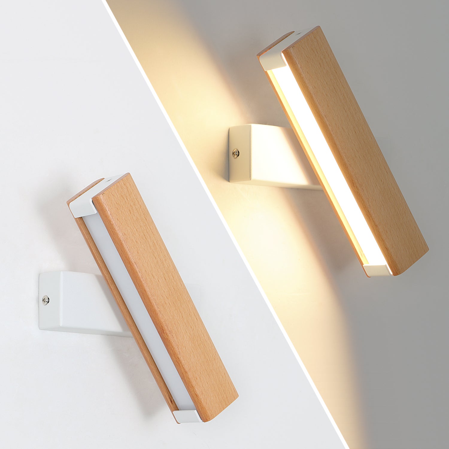 GOECO Applique murale bois,Deco led murale,Rotation 360° en Bois Massif, Moderne Vent minimaliste,Convient pour l'éclairage de la chambre à coucher - 4
