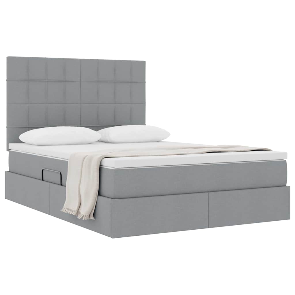 Lit avec rangement et matelas, en tissu gris clair, pour la chambre, 140 × 200 cm - 3