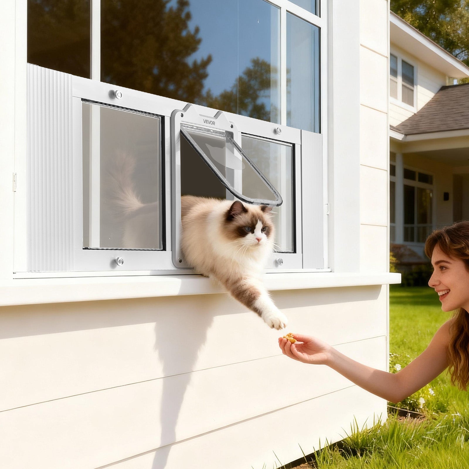 Aba Cat adequada para janelas VEVOR de 889 a 1016 mm, 4 modos de travamento, fecho magnético, vidro de alumínio de alta transparência, branco - 8