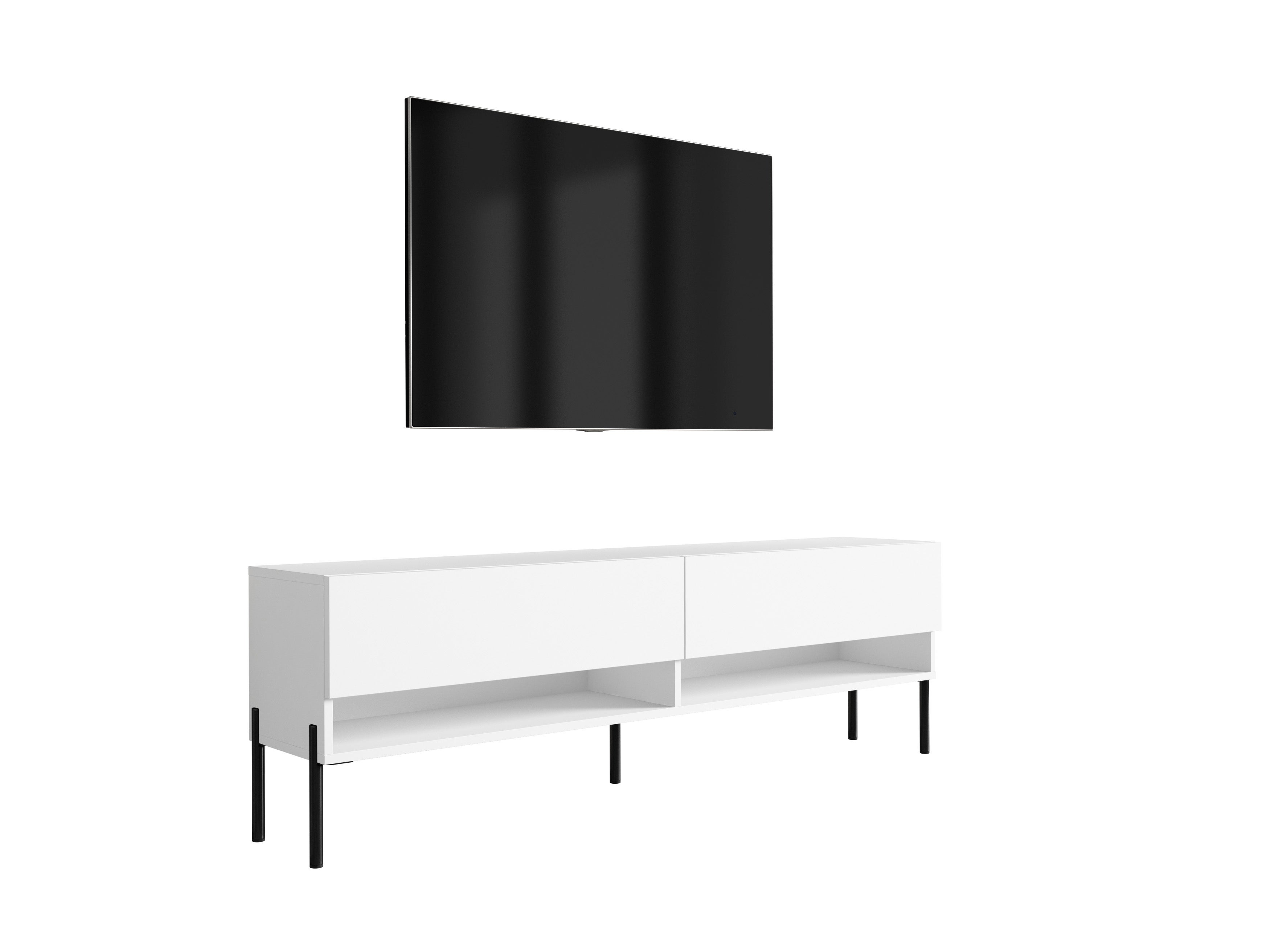 Szafka RTV : Biały Mat, nóżki proste czarne, 170 × 32 × 52 cm