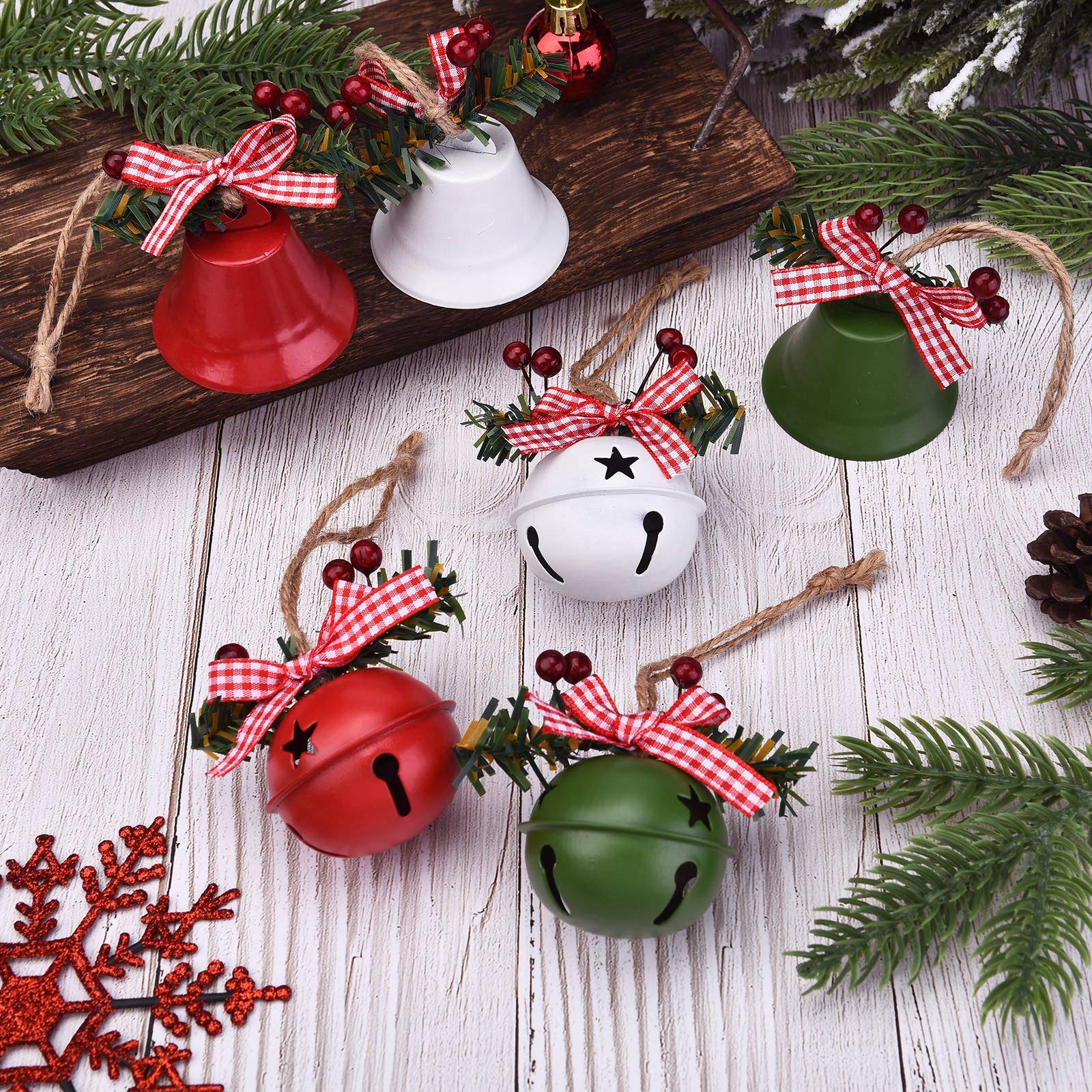 Cloches de noël , décorations suspendues pour arbre de noël, cloches surdimensionnées avec découpes en étoiles, 6 pièces - 4