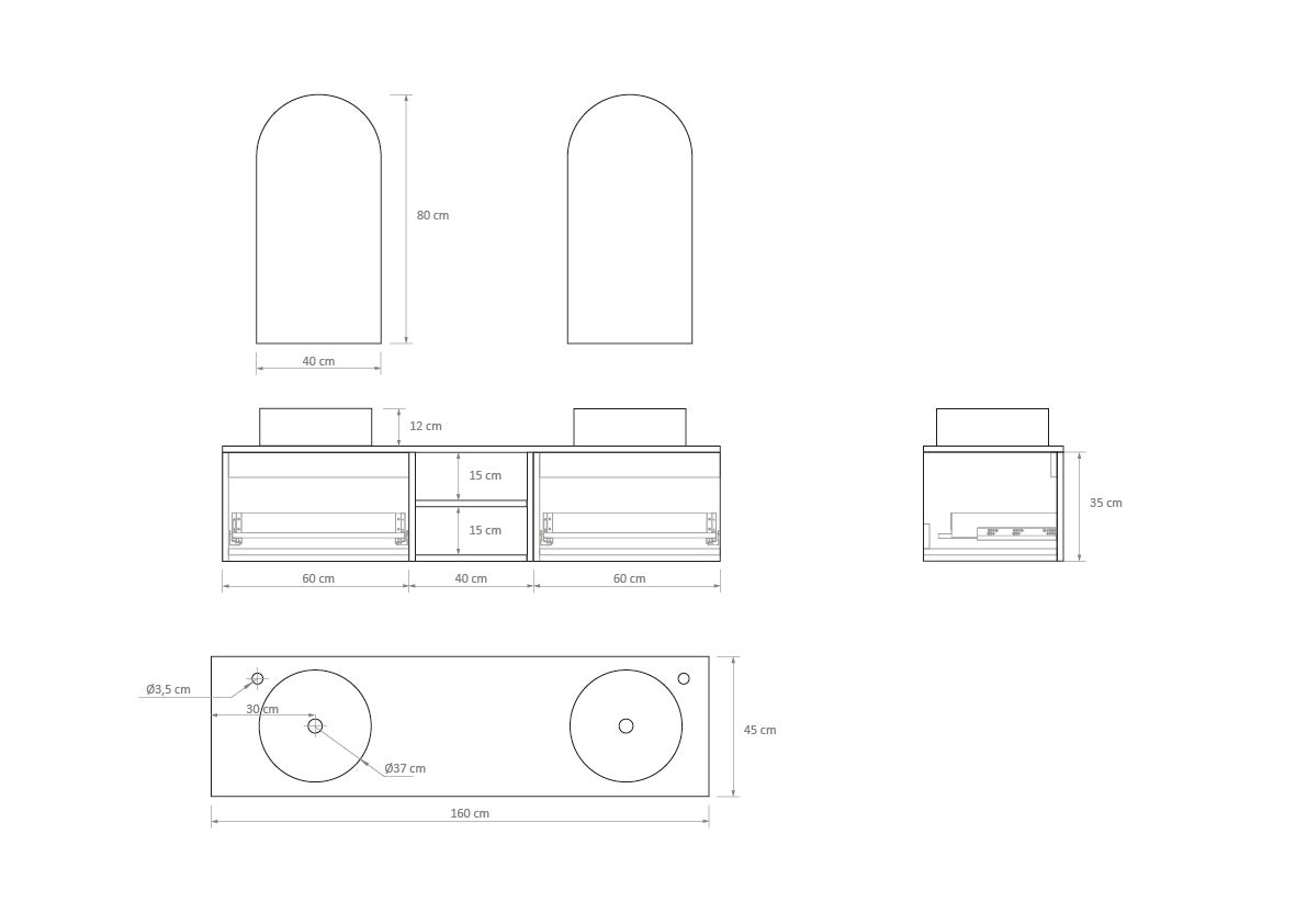 Pack Meuble Salle de Bain Avantarea avec Double Vasque + Double Miroir Alma CHALAIN Biscuit 160CM - 6