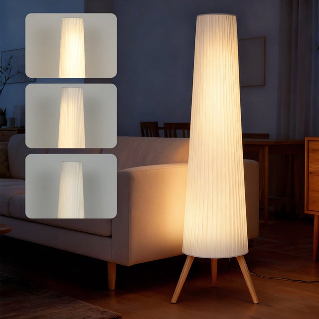 Lampadaire, en bois, blanc, 46 x 46 x 153 cm, éclairage LED, pour salon chambre, éclairage décoratif, ambiance salon chambre